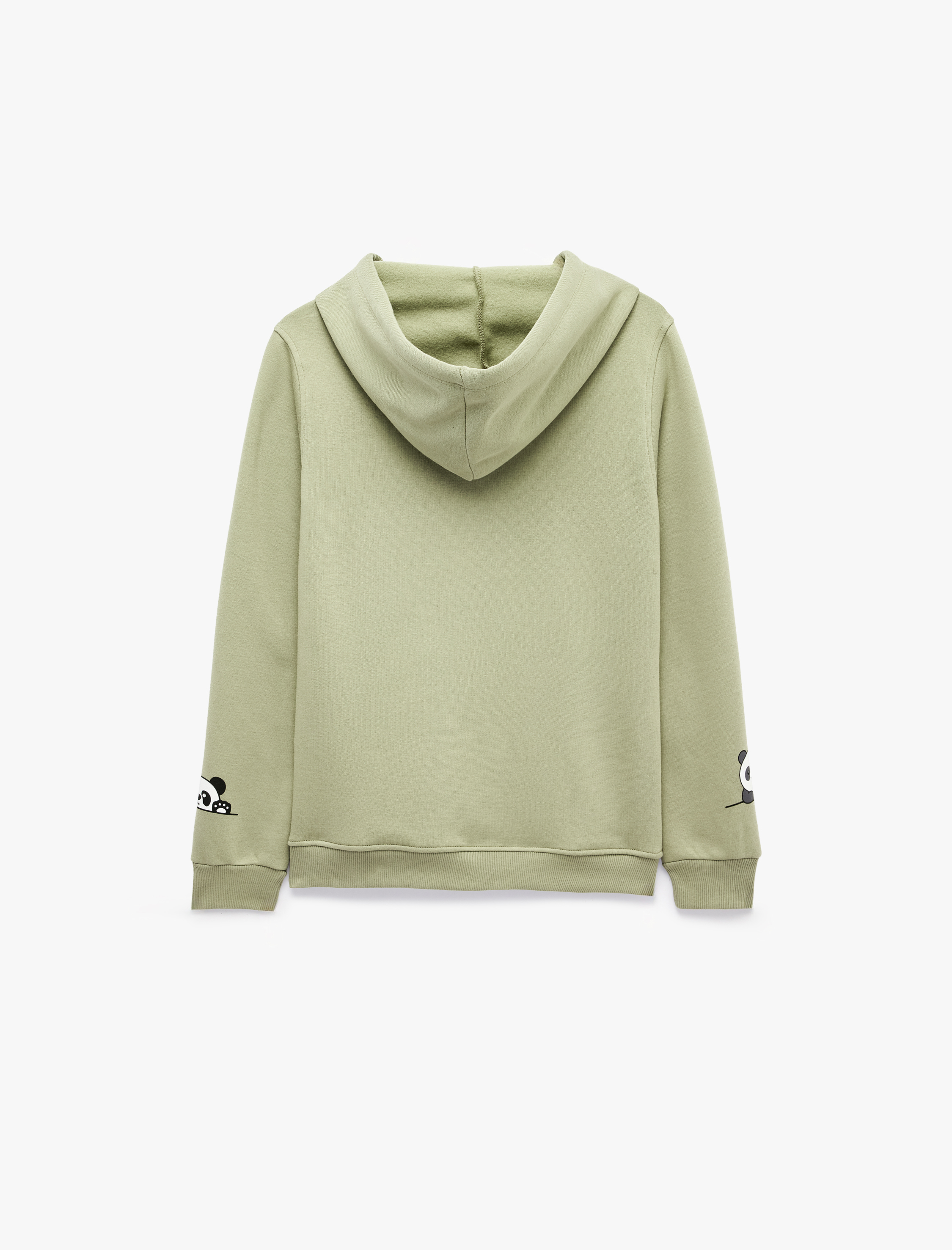   Üç İplik Şardonlu Kapüşonlu Kanguru Cepli Panda Baskılı Sweatshirt