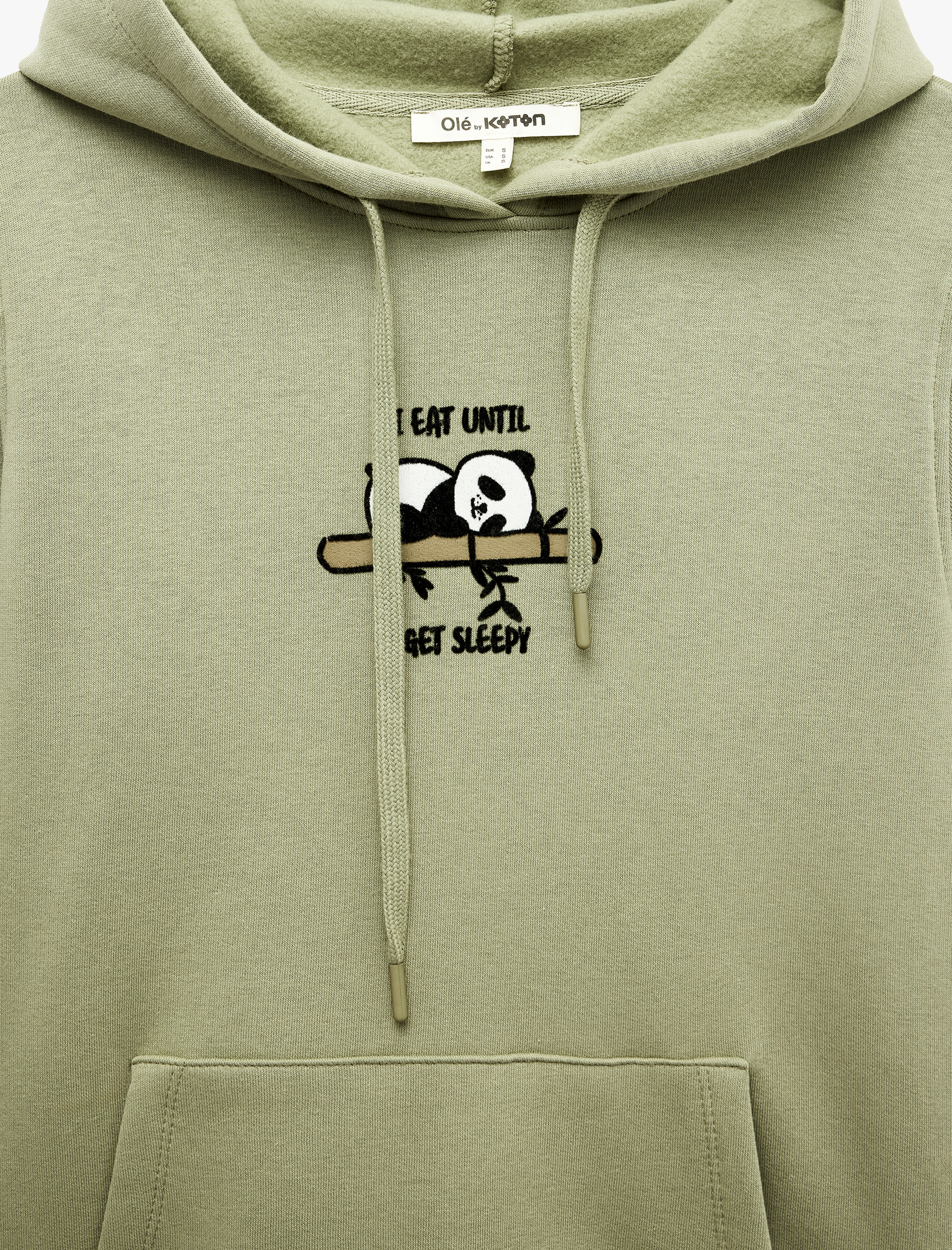   Üç İplik Şardonlu Kapüşonlu Kanguru Cepli Panda Baskılı Sweatshirt