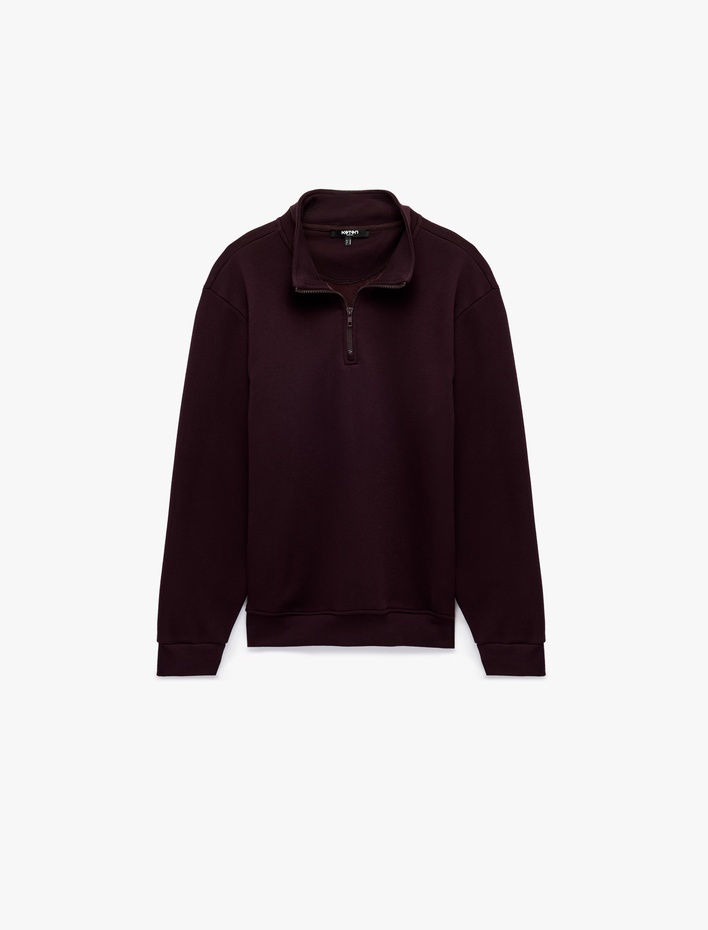  Şardonlu Regular Fit Uzun Kollu Fermuarlı Yaka Sweatshirt