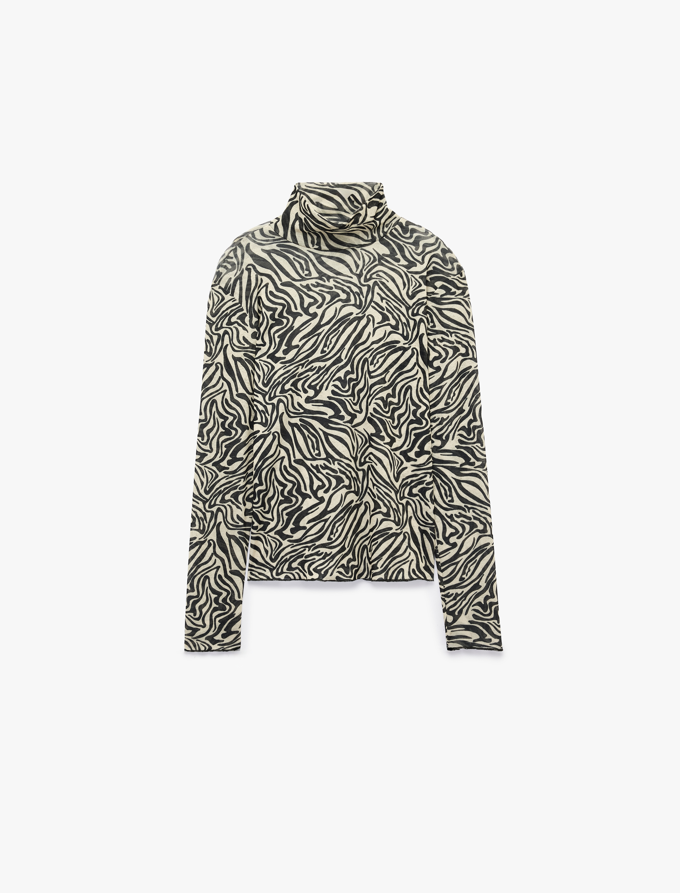   Slim Fit Uzun Kollu Yarı Transparan Dik Yaka Zebra Desenli Bluz