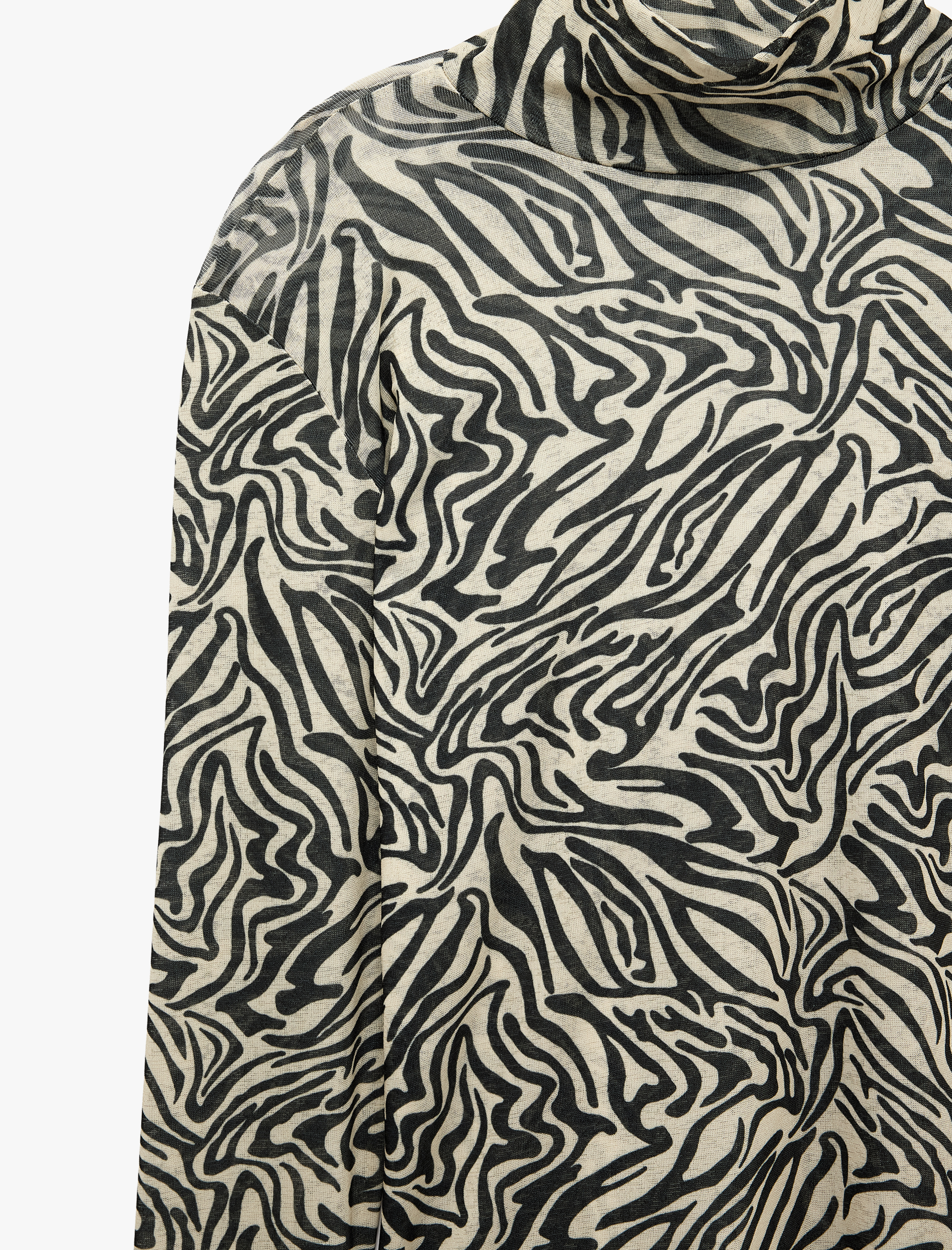   Slim Fit Uzun Kollu Yarı Transparan Dik Yaka Zebra Desenli Bluz