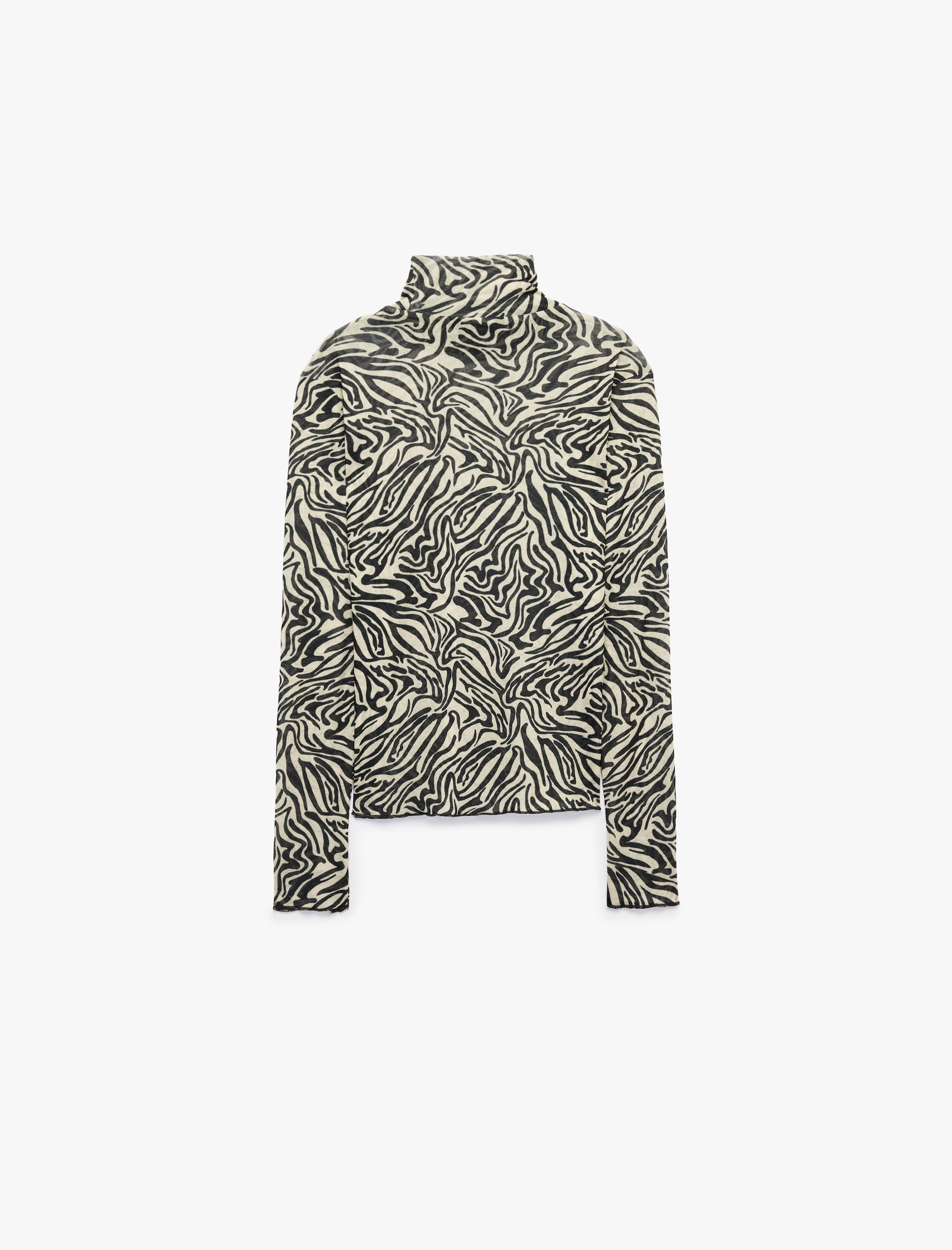   Slim Fit Uzun Kollu Yarı Transparan Dik Yaka Zebra Desenli Bluz