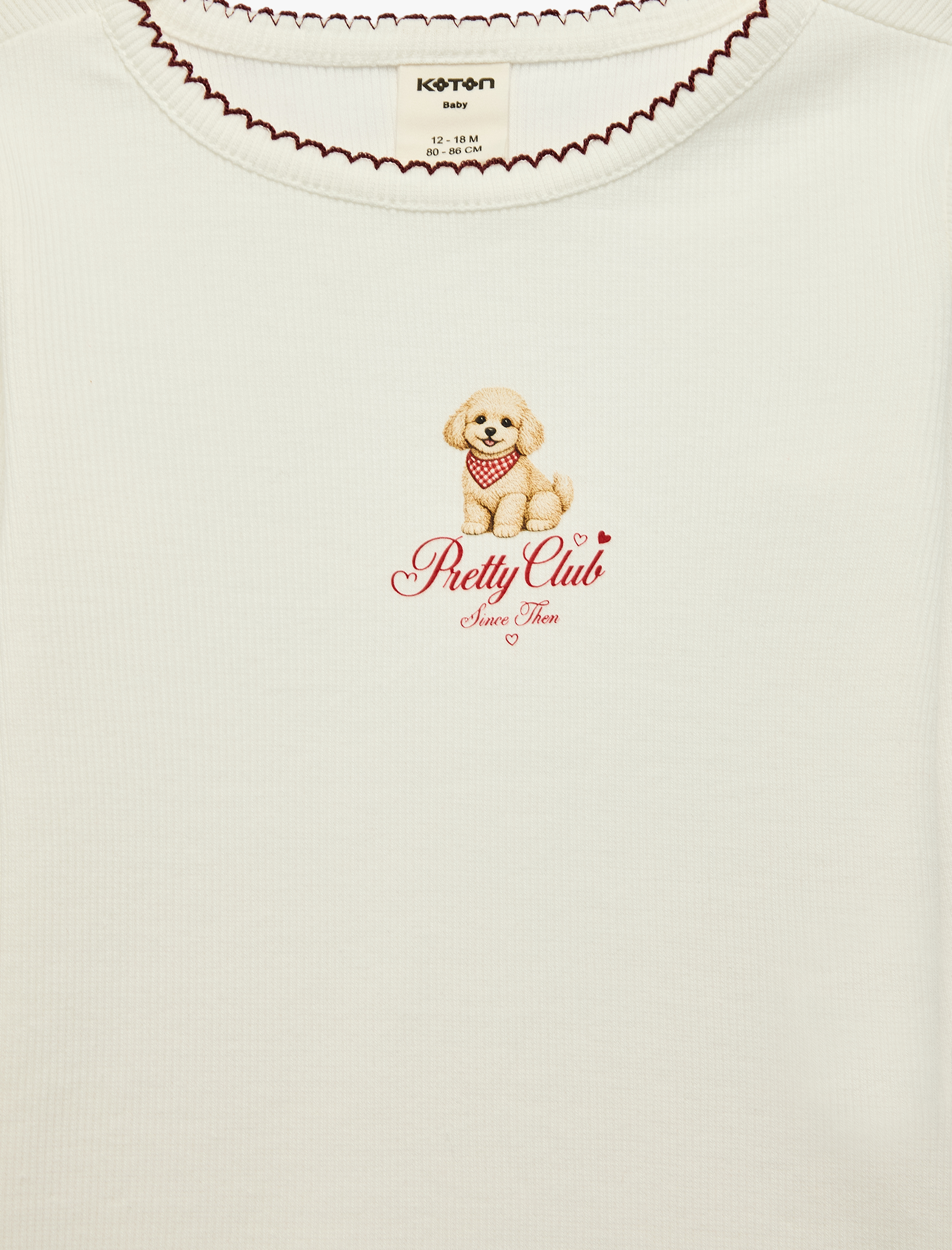  Kız Bebek Köpek Nakışlı Pamuklu Kaşkorse Bisiklet Yaka Uzun Kollu Tişört