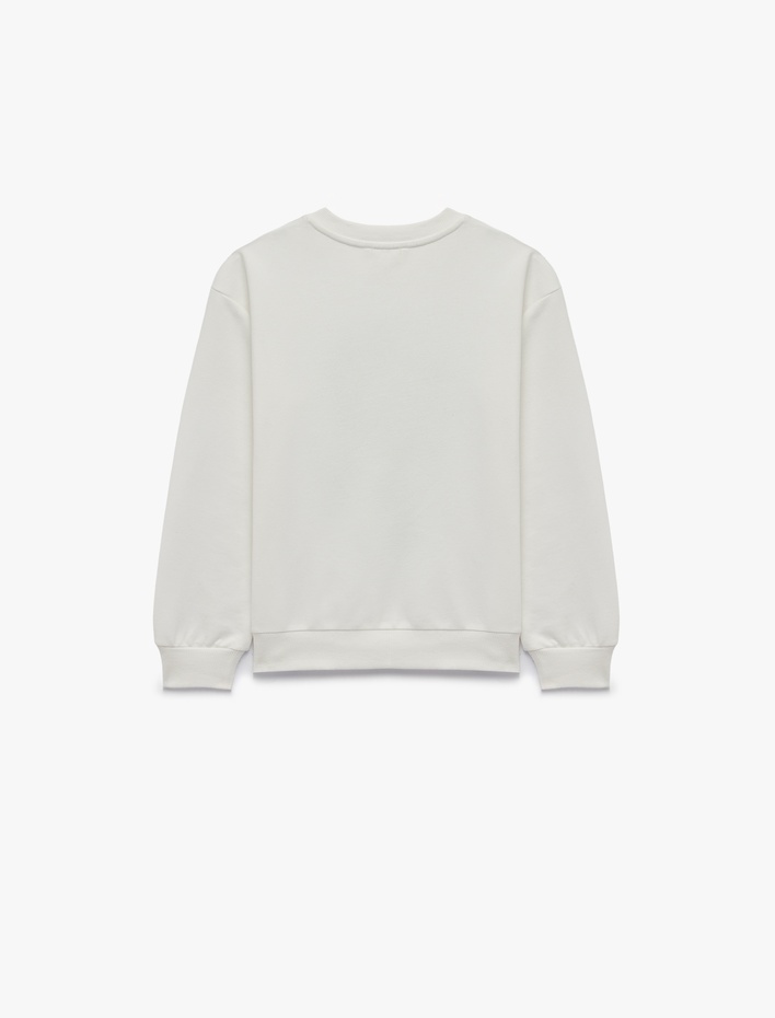 Kız Çocuk Atatürk Baskılı Bisiklet Yaka Uzun Kollu Pamuklu Sweatshirt