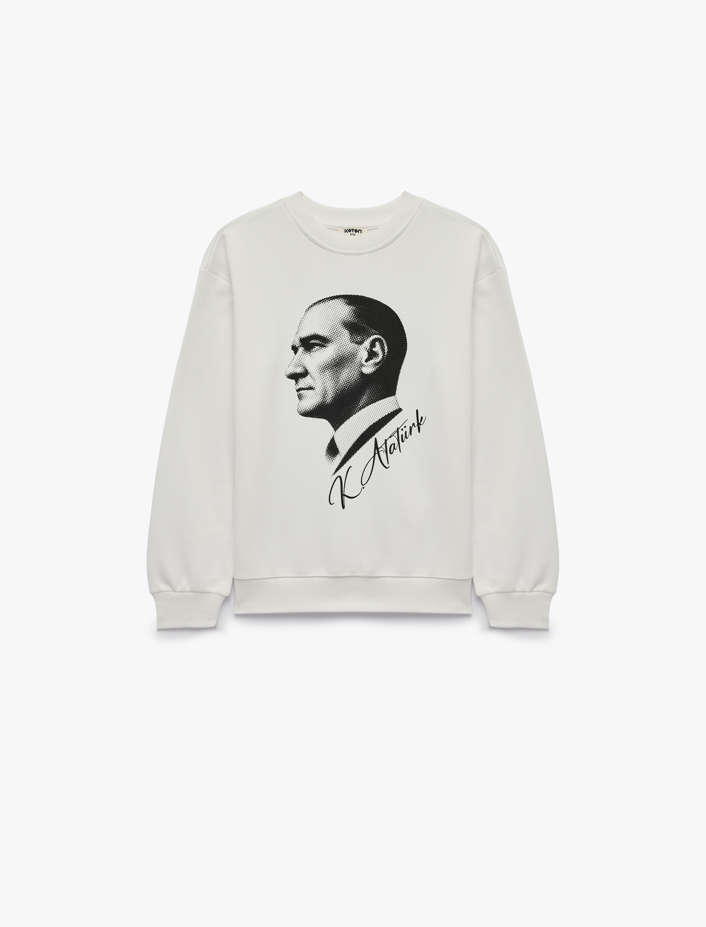  Kız Çocuk Atatürk Baskılı Bisiklet Yaka Uzun Kollu Pamuklu Sweatshirt