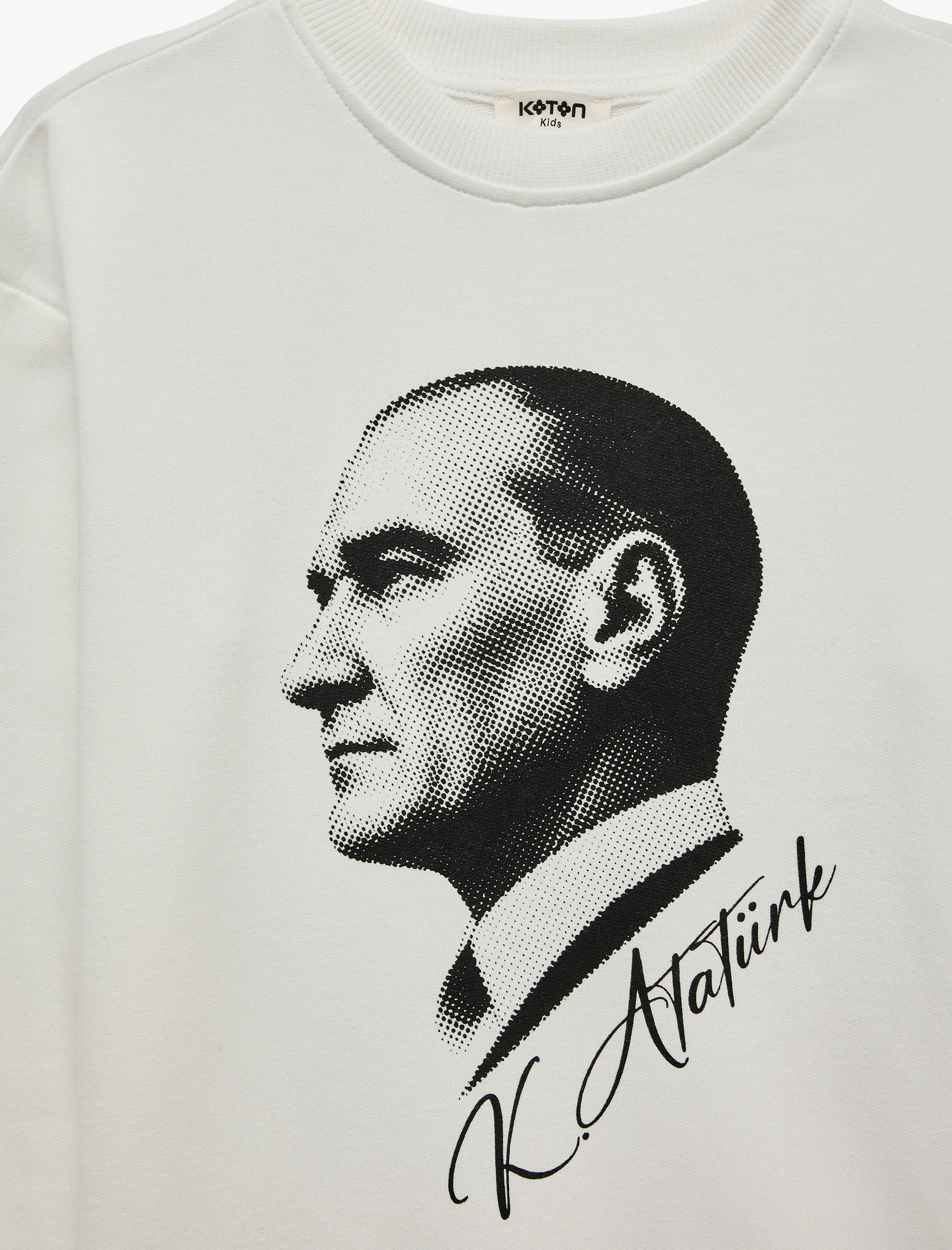  Kız Çocuk Atatürk Baskılı Bisiklet Yaka Uzun Kollu Pamuklu Sweatshirt