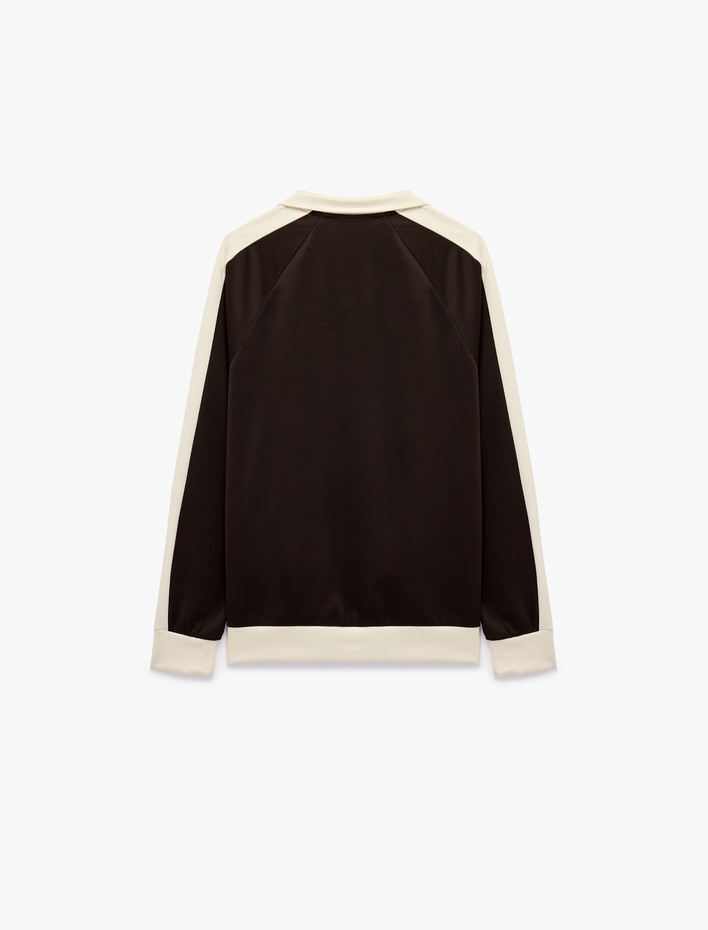  Scuba Kumaş Rahat Kalıp Cepli Reglan Kollu Dik Yaka Fermuarlı Sweatshirt