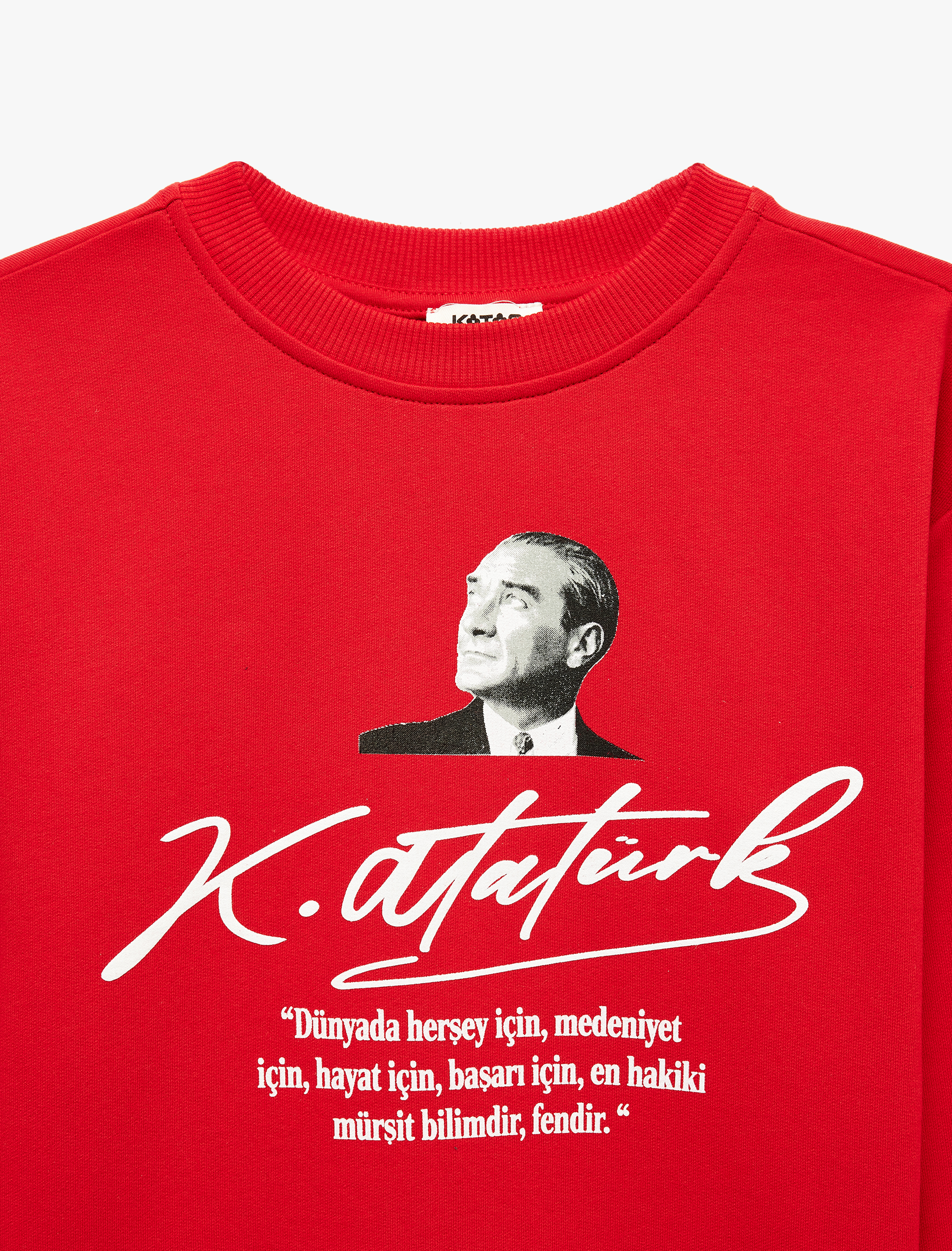  Kız Çocuk Atatürk Baskılı Uzun Kollu Bisiklet Yaka Pamuklu Sweatshirt