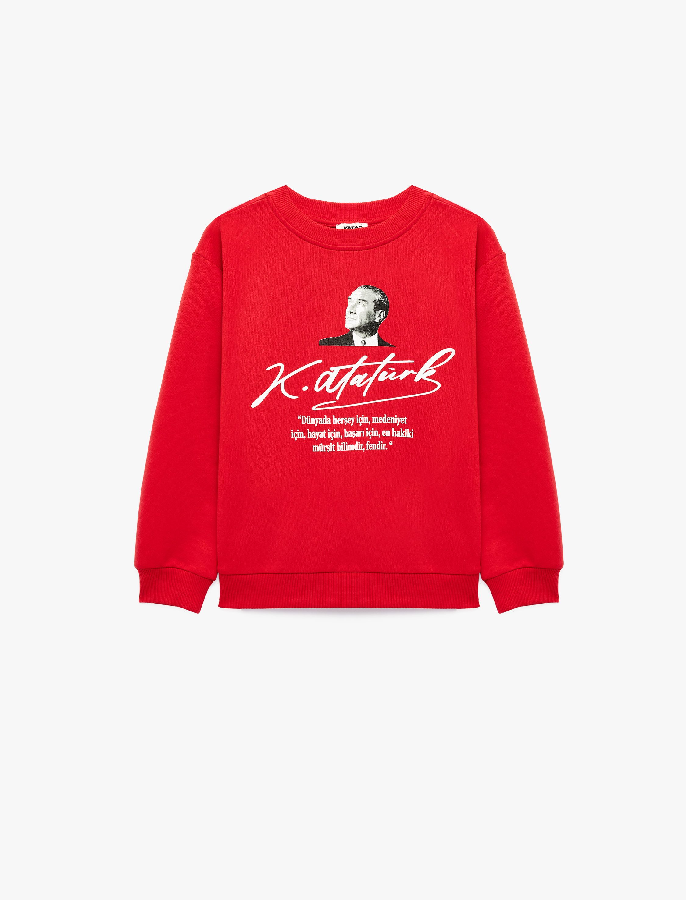  Kız Çocuk Atatürk Baskılı Uzun Kollu Bisiklet Yaka Pamuklu Sweatshirt