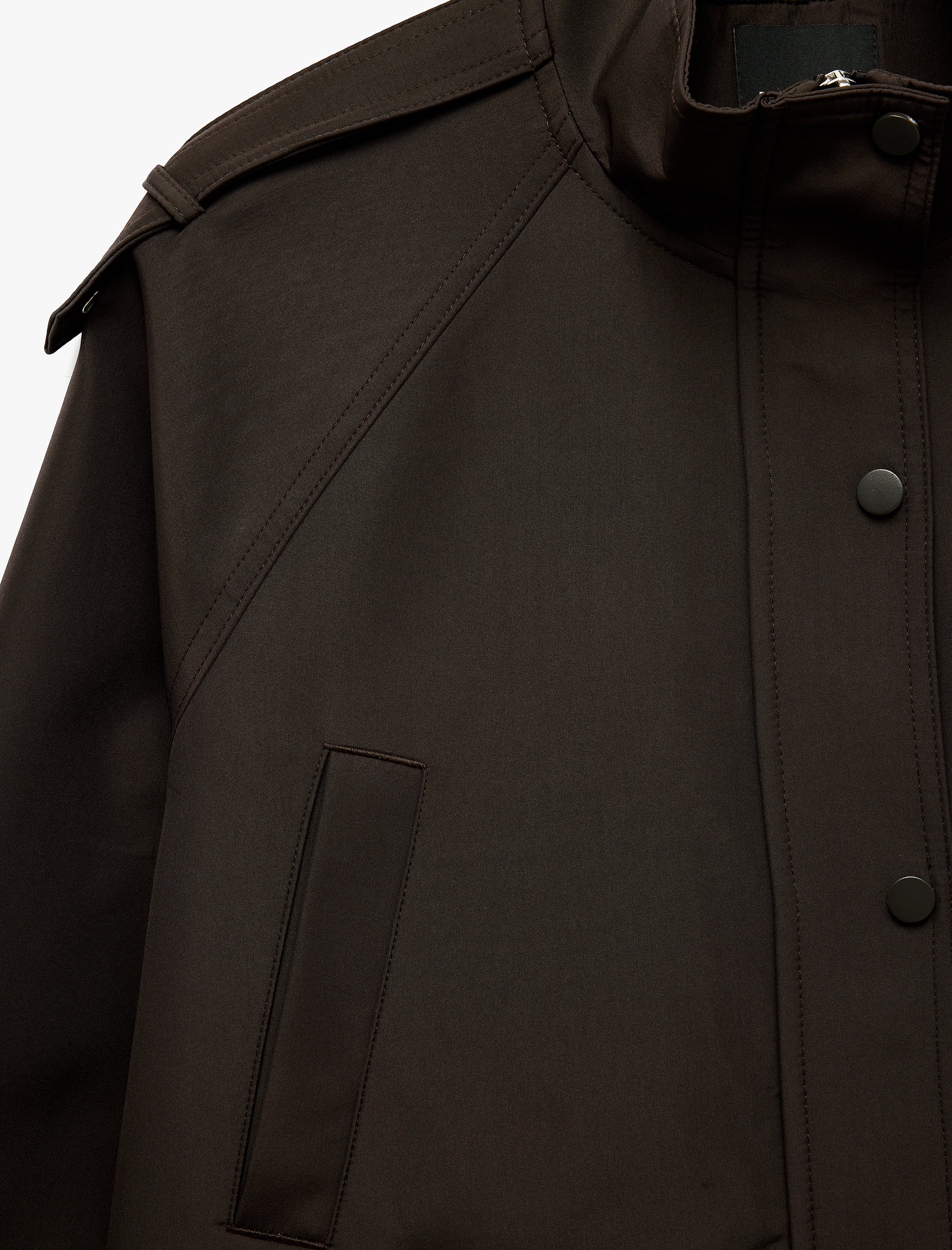   Reglan Uzun Kollu Beli Bağcıklı Dik Yaka Gabardin Ceket