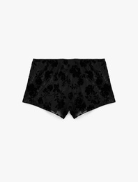 Beli Lastikli Rahat Kesim Tüllü Çiçek Desenli Mini Şort Pijama Altı