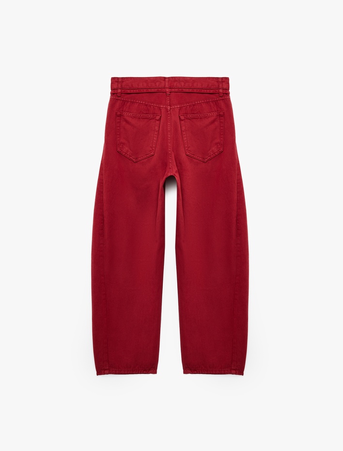  Kemerli Cepli Normal Bel Rahat Kalıp Balon Fit Barrel Pantolon - Barrel Jeans