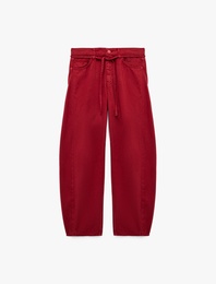 Kemerli Cepli Normal Bel Rahat Kalıp Balon Fit Barrel Pantolon - Barrel Jeans