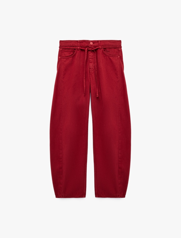  Kemerli Cepli Normal Bel Rahat Kalıp Balon Fit Barrel Pantolon - Barrel Jeans