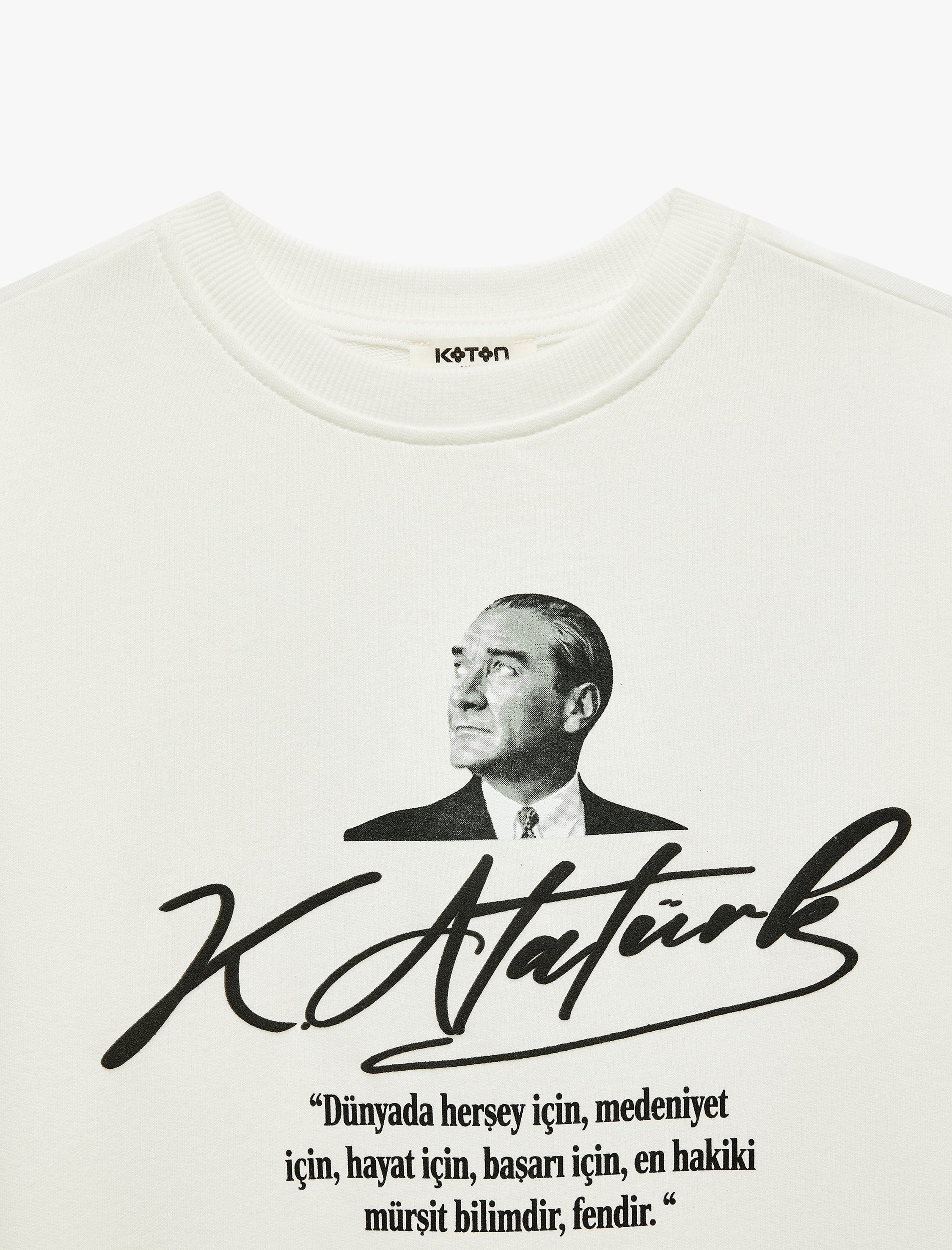  Kız Çocuk Atatürk Baskılı Uzun Kollu Bisiklet Yaka Pamuklu Sweatshirt
