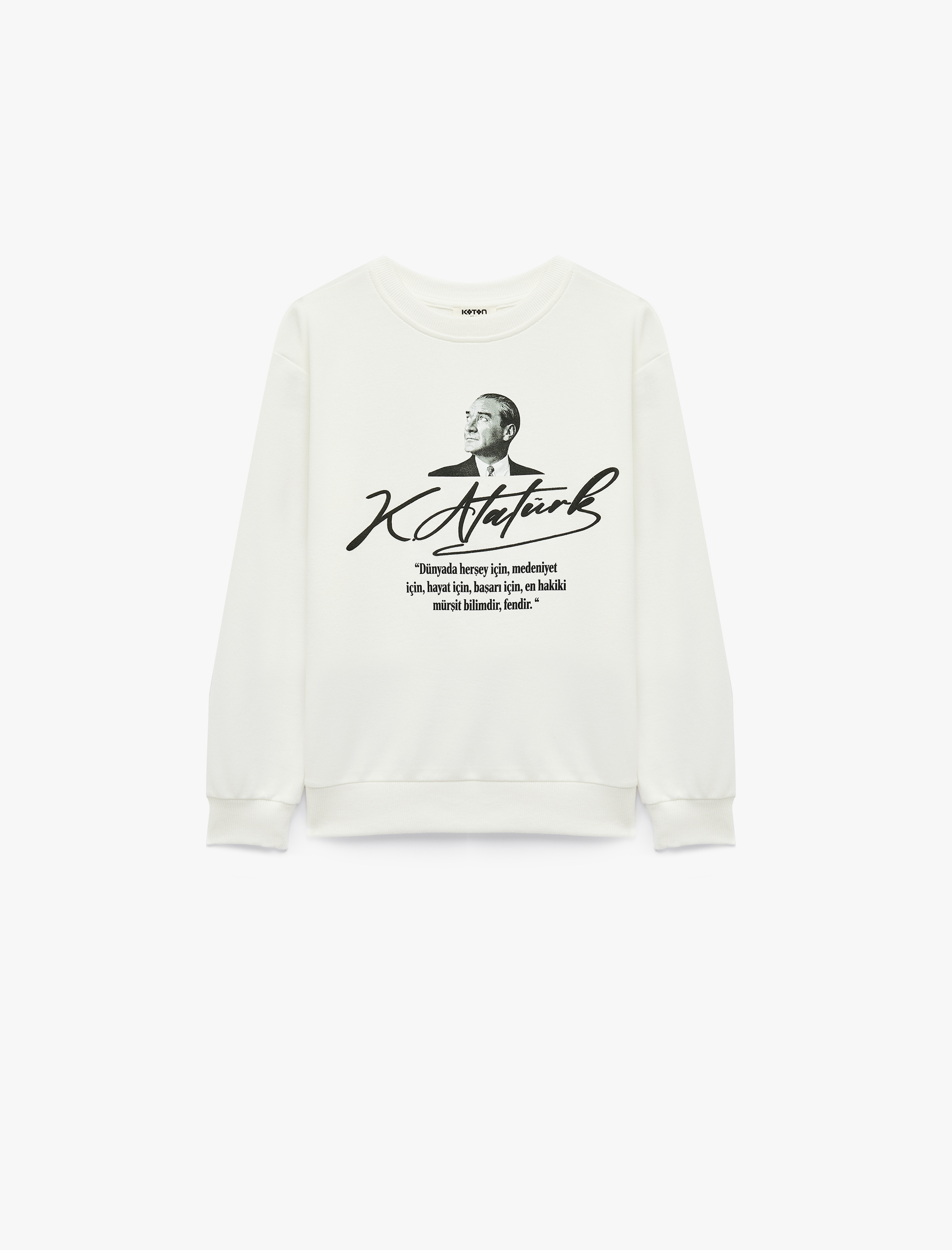  Kız Çocuk Atatürk Baskılı Uzun Kollu Bisiklet Yaka Pamuklu Sweatshirt