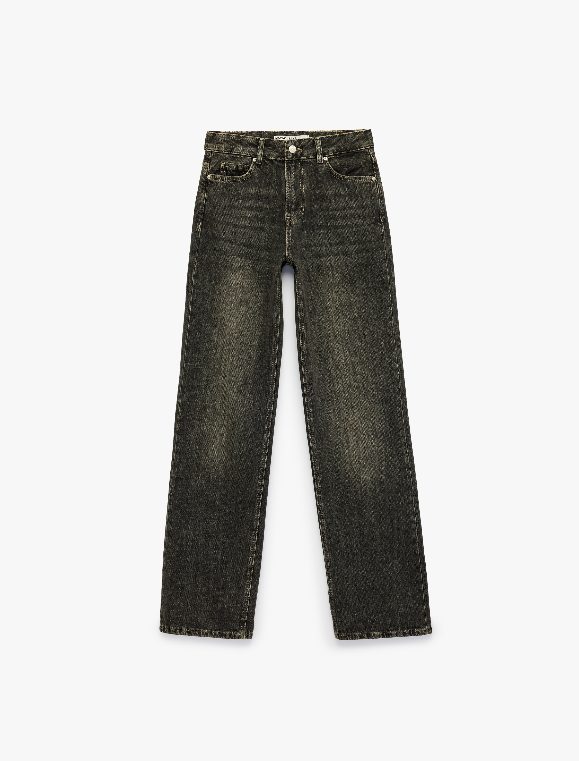   Normal Bel Straight Fit Pamuklu Duble Paça Denim Pantolon - Straight Fit Jean