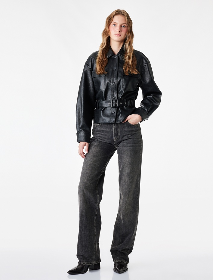  Normal Bel Straight Fit Pamuklu Duble Paça Denim Pantolon - Straight Fit Jean