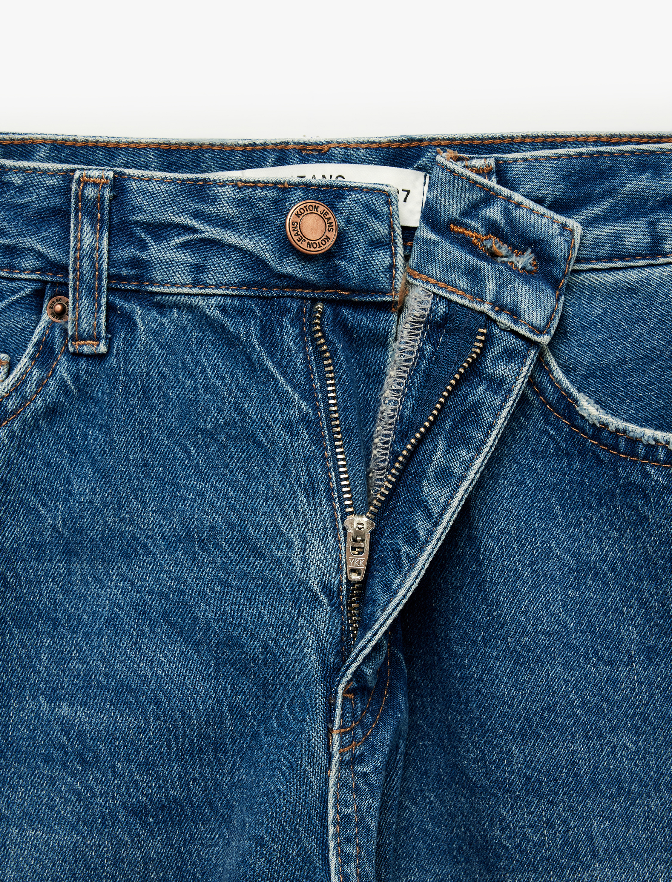   Pamuklu Normal Kesim Düğmeli Düz Paça Yıkamalı Denim Pantolon - Straight Fit Jean