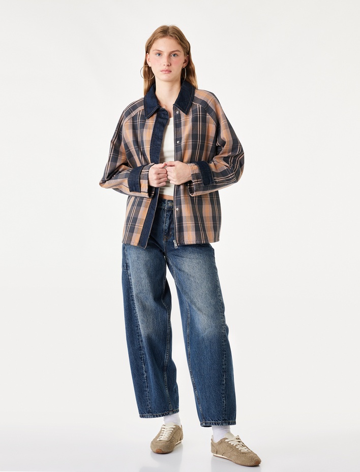 Cepli Normal Bel Pamuklu Rahat Kalıp Barrel Denim Pantolon - Barrel Jeans