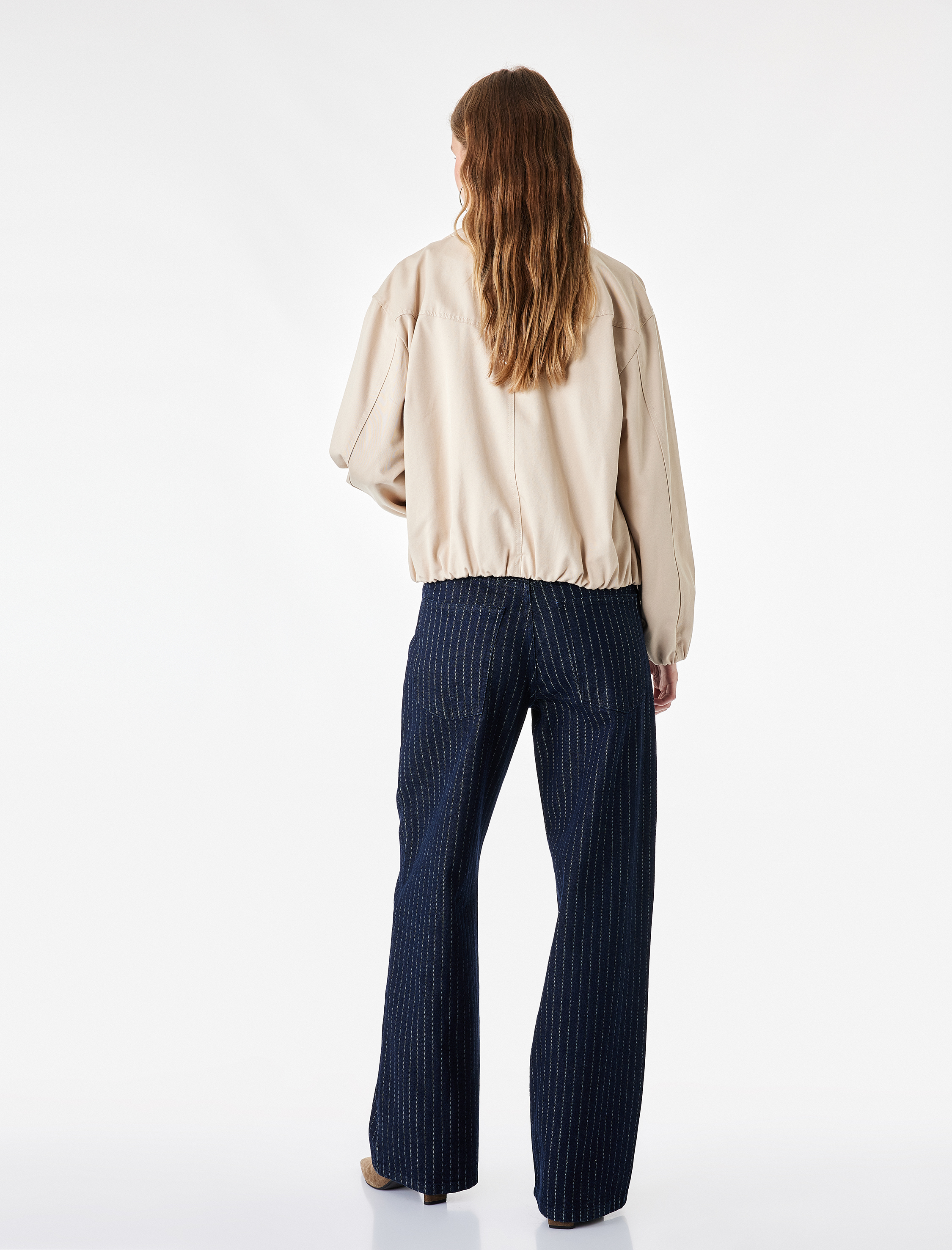   Normal Bel Beş Cepli Düz Paça Pamuklu Baggy Kesim Çizgili Denim Pantolon - Baggy Jeans