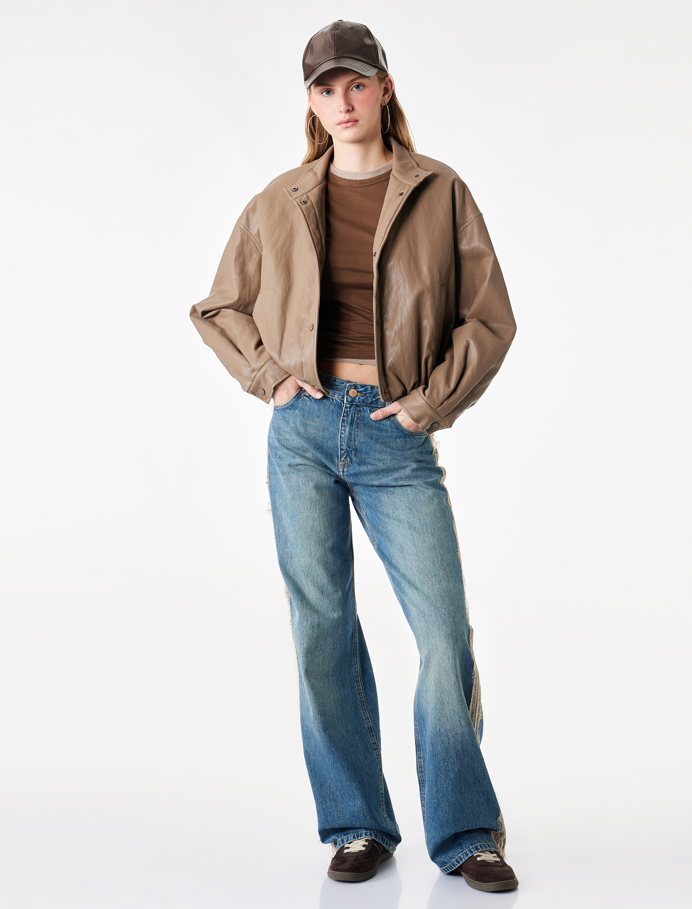   Normal Bel Pamuklu Cepli Düğmeli Dantel Detaylı Düz Paça Denim Pantolon - Straight Fit Jean