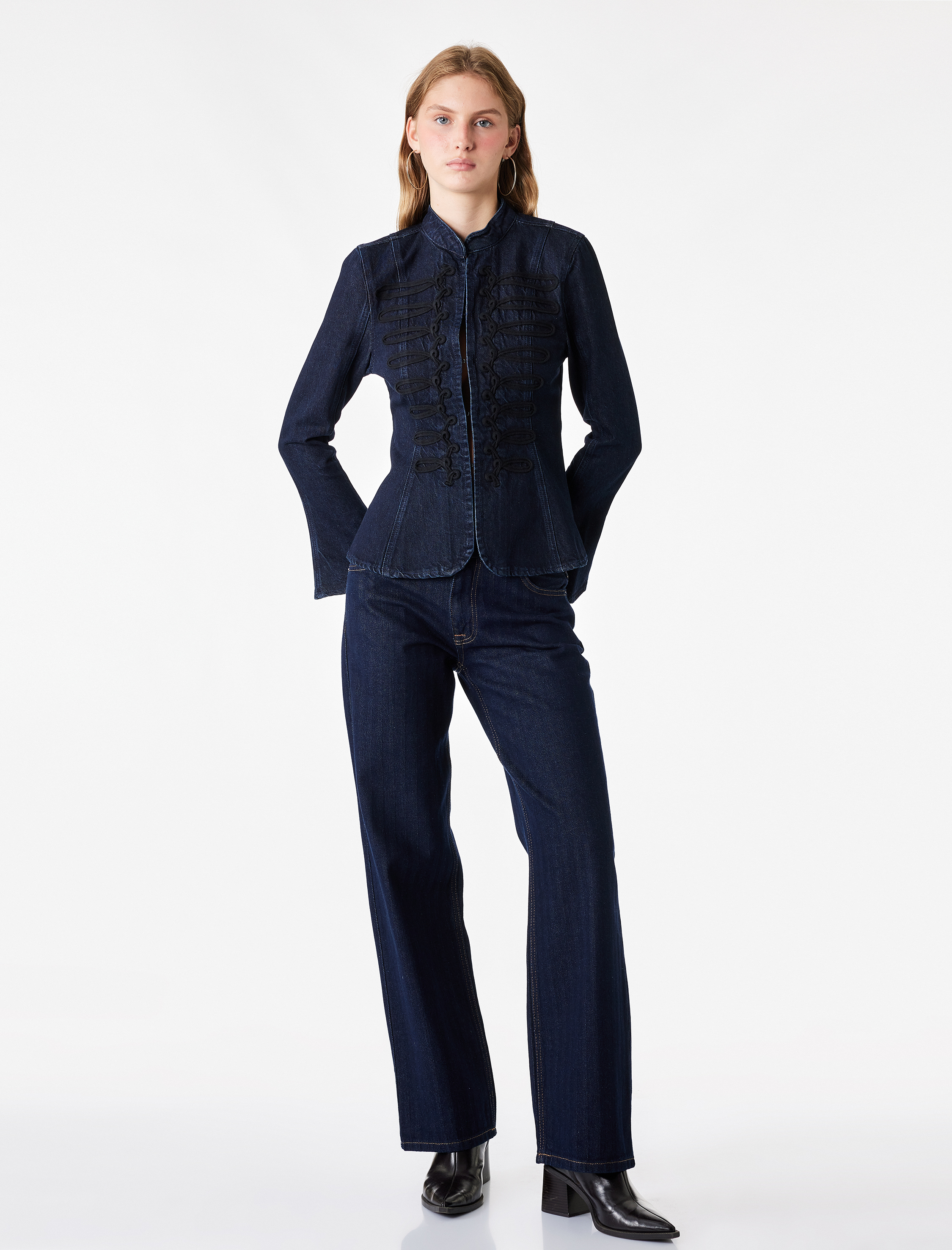   Düşük Bel Cepli Pamuklu Rahat Kesim Düz Paça Denim Pantolon - Straight Fit Jean