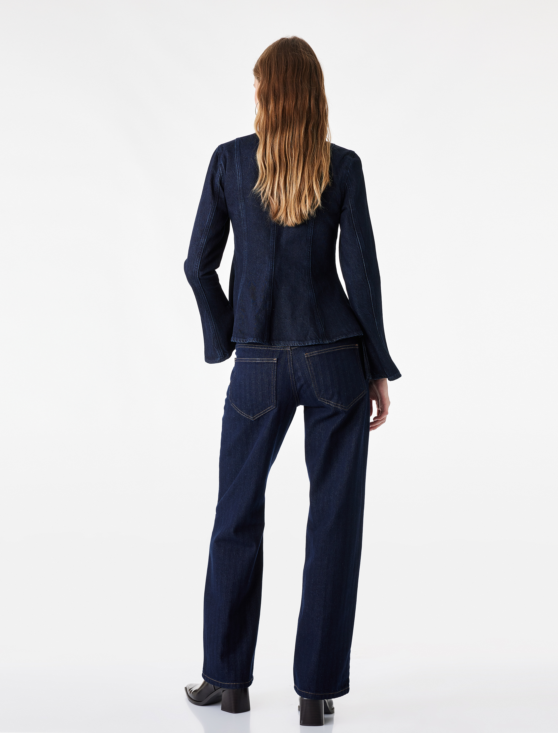   Düşük Bel Cepli Pamuklu Rahat Kesim Düz Paça Denim Pantolon - Straight Fit Jean
