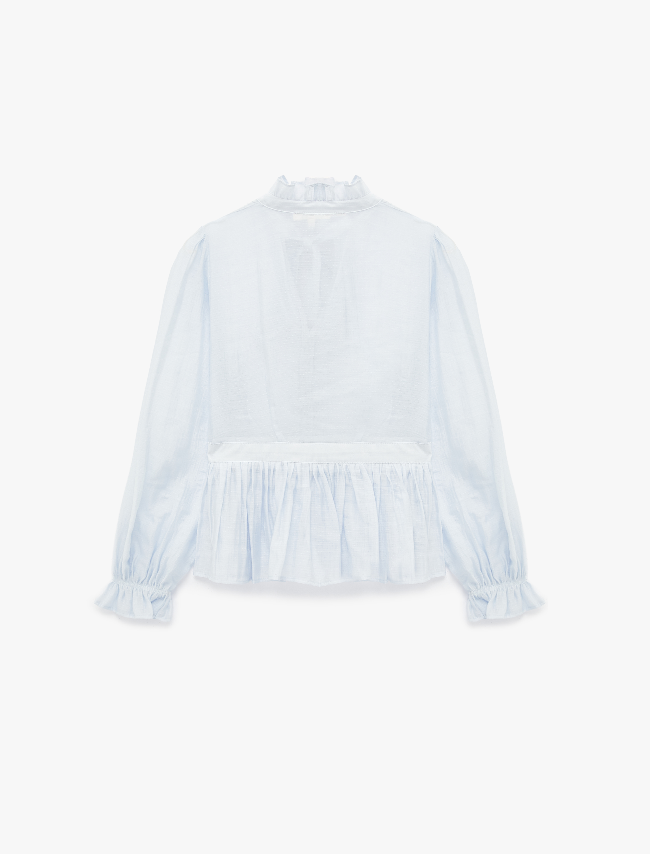   Uzun Kollu Dik Fular Yaka Fırfırlı Peplum Bluz