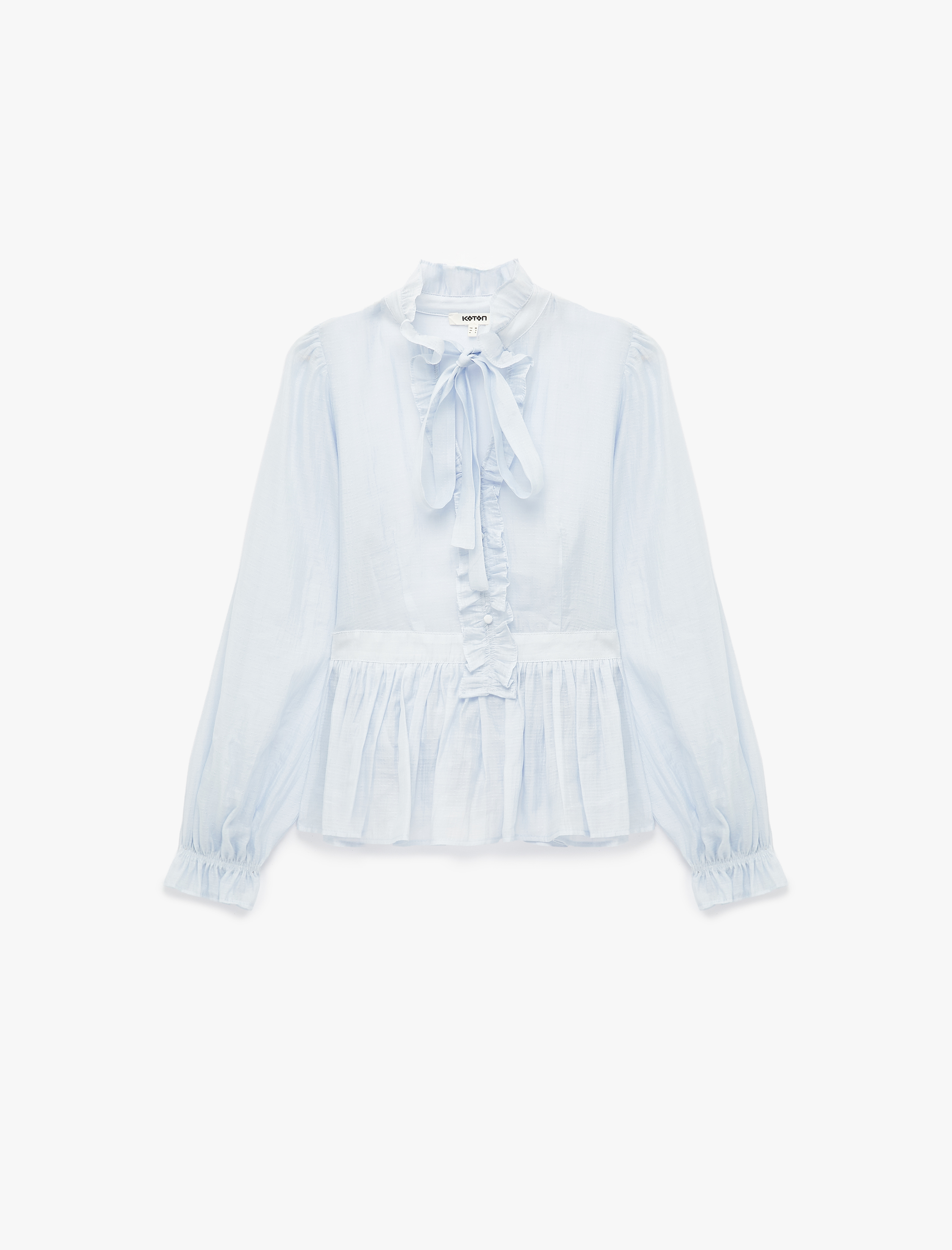   Uzun Kollu Dik Fular Yaka Fırfırlı Peplum Bluz