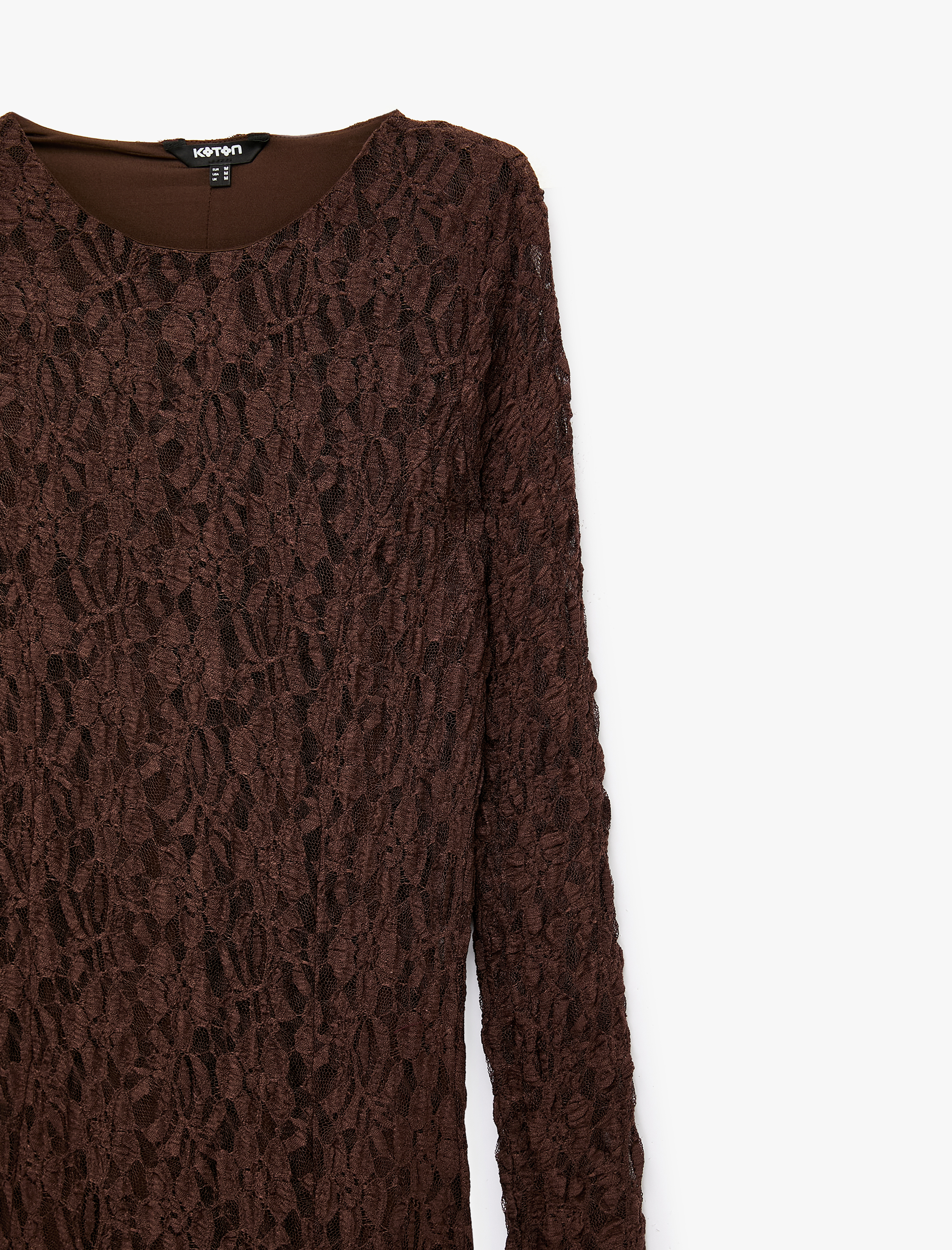   Slim Fit Yuvarlak Yaka Uzun Kollu Dantelli Uzun Elbise