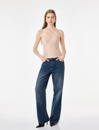 Slim Fit Dantelli Straplez Korse Üst