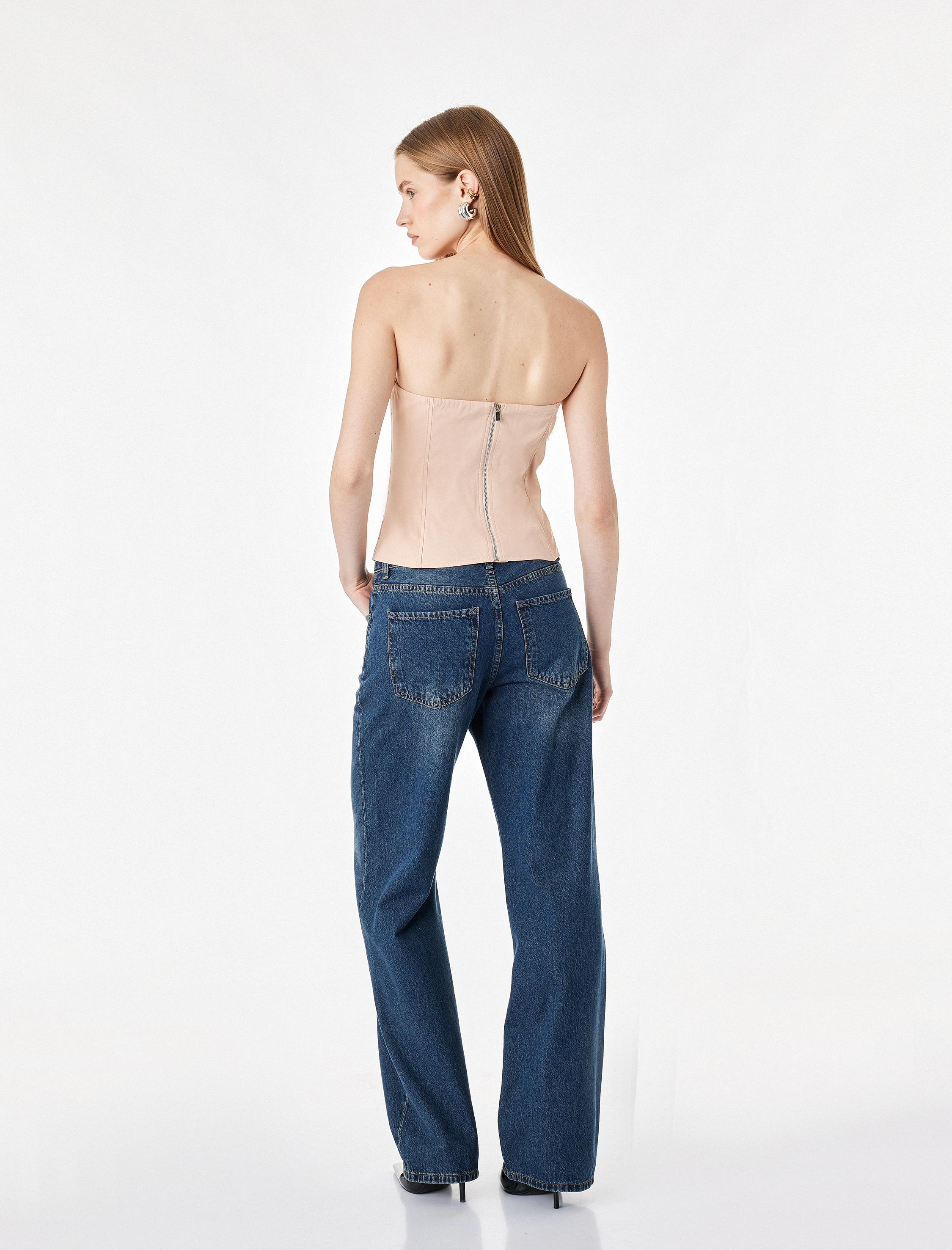   Slim Fit Dantelli Straplez Korse Üst