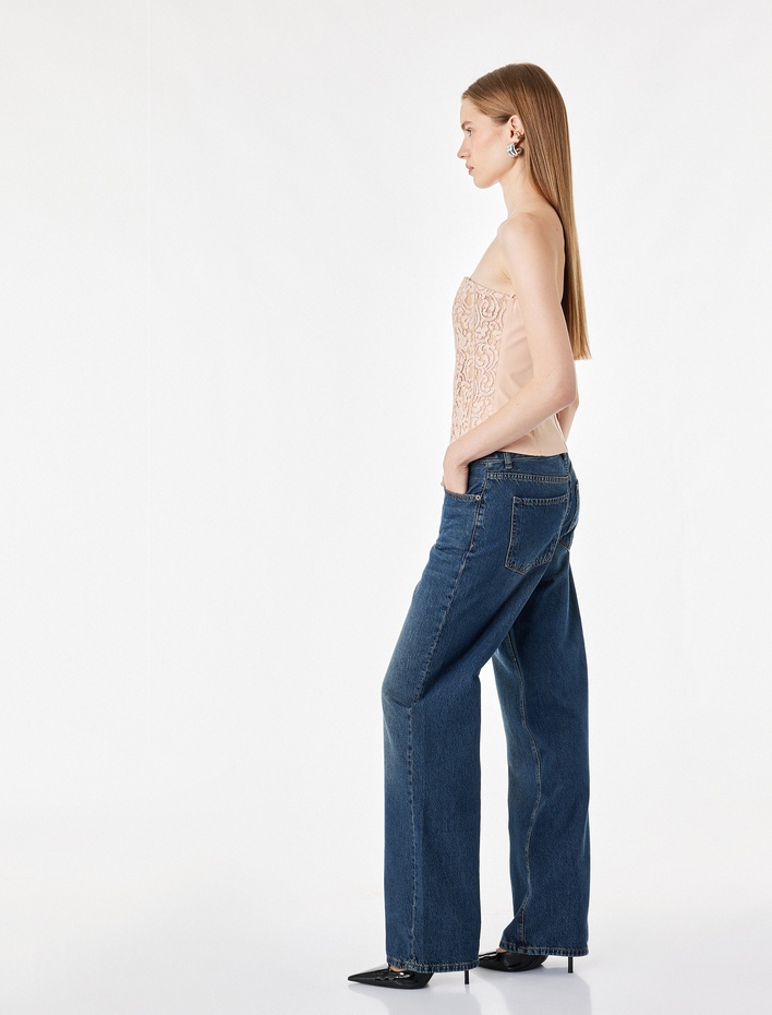  Slim Fit Dantelli Straplez Korse Üst