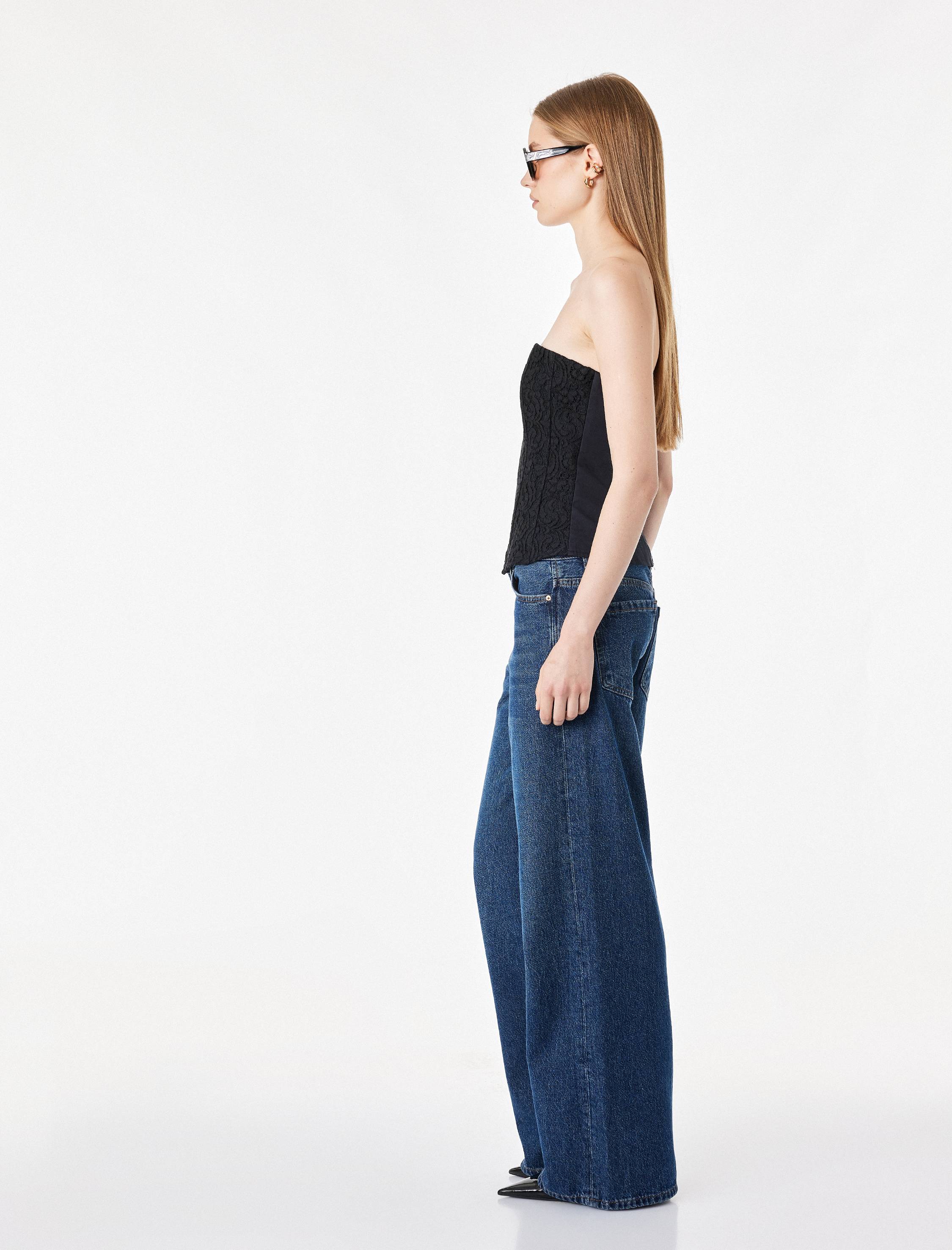   Slim Fit Dantelli Straplez Korse Üst