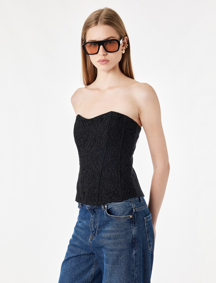  Slim Fit Dantelli Straplez Korse Üst