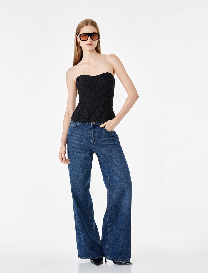  Slim Fit Dantelli Straplez Korse Üst