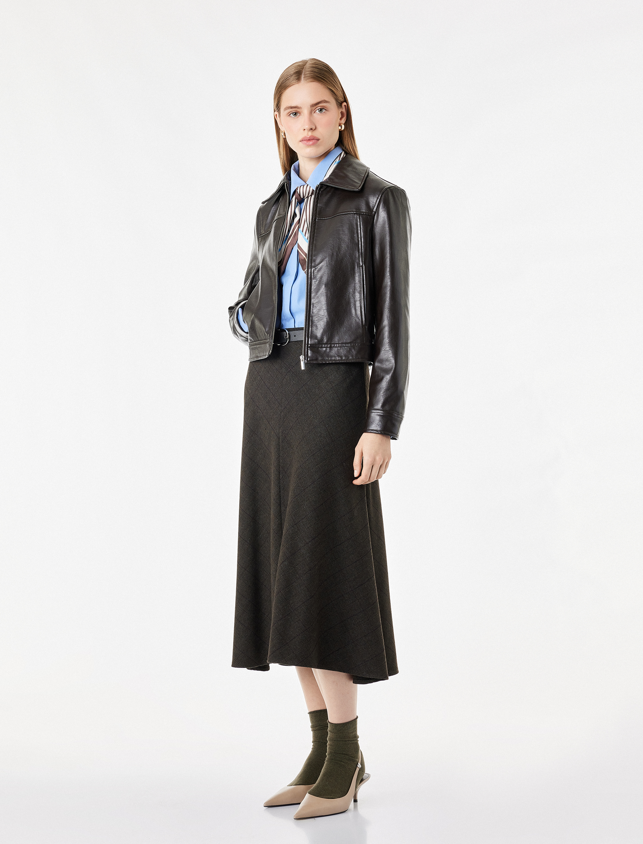   Viskon Karışımlı Baklava Desenli Çan Kesim Kloş Midi Etek