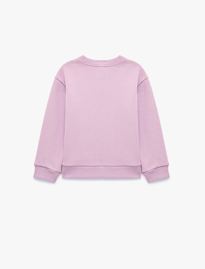Kız Çocuk Kedi ve Köpek Baskılı Şardonlu Bisiklet Yaka Uzun Kollu Sweatshirt