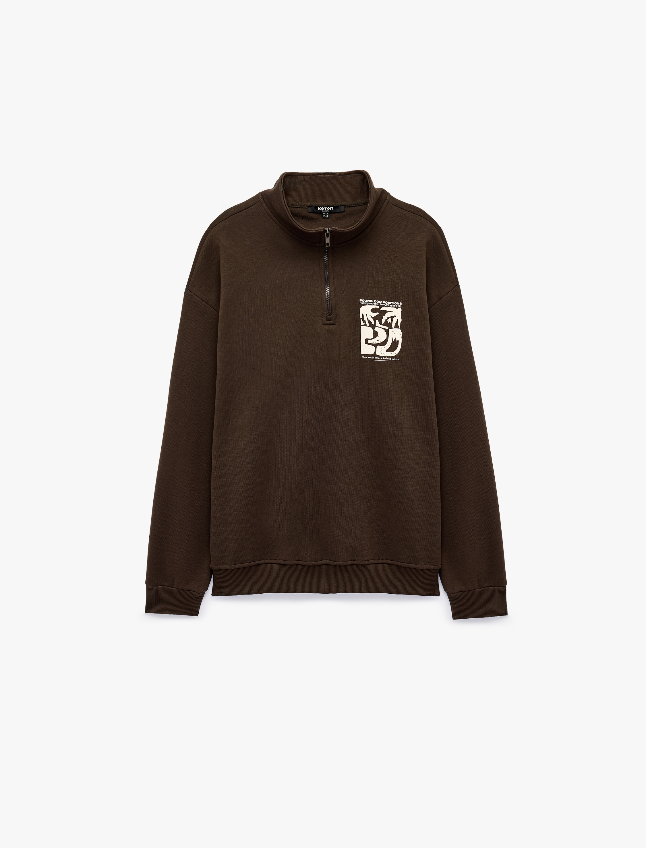   Şardonlu Rahat Kalıp Uzun Kollu Yarım Fermuarlı Arkası Baskılı Sweatshirt