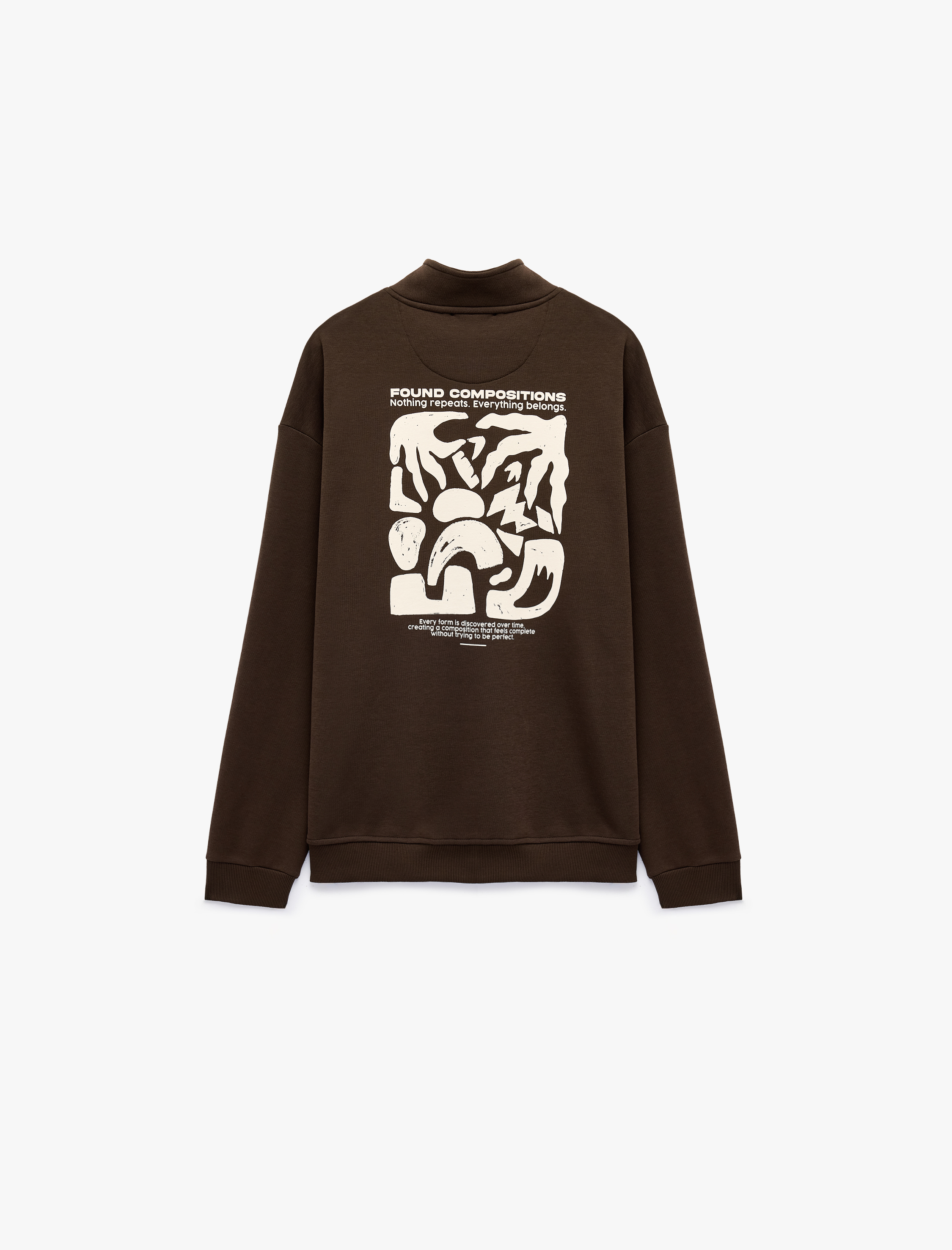  Şardonlu Rahat Kalıp Uzun Kollu Yarım Fermuarlı Arkası Baskılı Sweatshirt