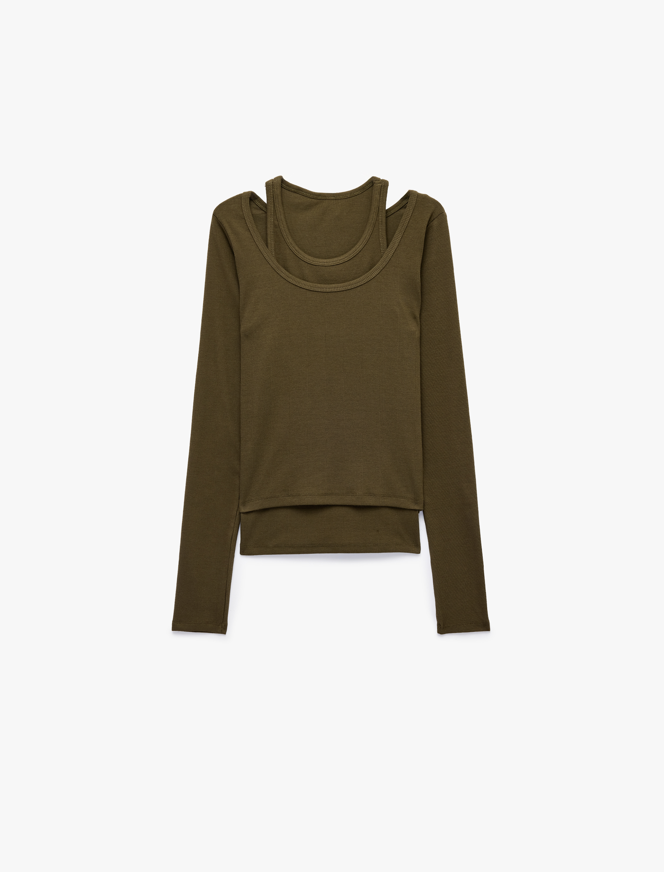   Pamuklu Slim Fit Bisiklet Yaka Katmanlı Uzun Kollu Basic Kaşkorse Tişört