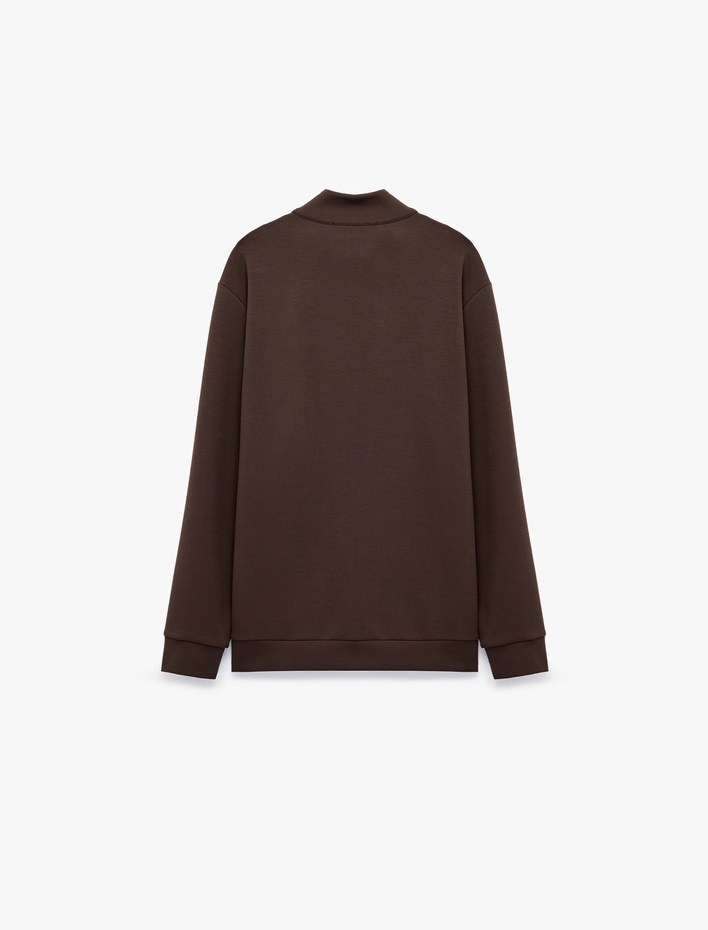  Oversize Pamuklu Uzun Kollu Dik Yaka Yarım Fermuarlı Spor Sweatshirt