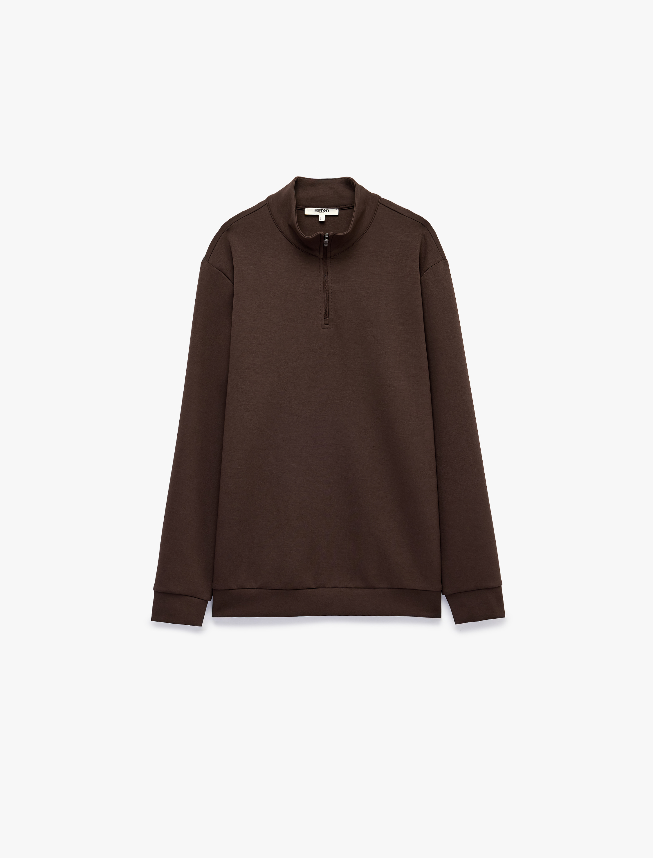  Oversize Pamuklu Uzun Kollu Dik Yaka Yarım Fermuarlı Spor Sweatshirt