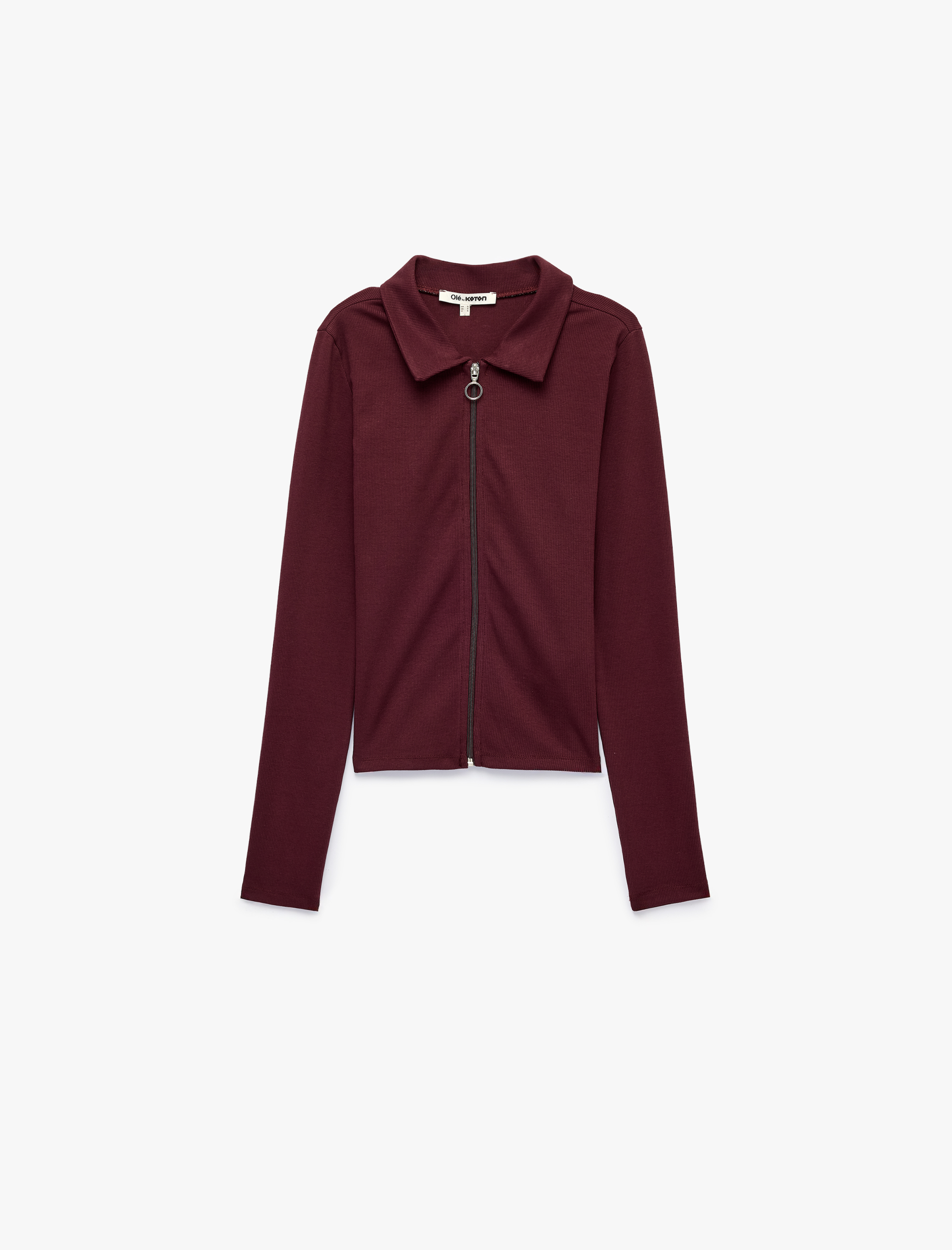   Pamuklu Slim Fit Fermuarlı Uzun Kollu Kaşkorse Polo Yaka Tişört