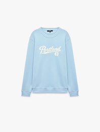 Üç İplik Şardonlu Uzun Kollu Bisiklet Yaka Baskılı Sweatshirt