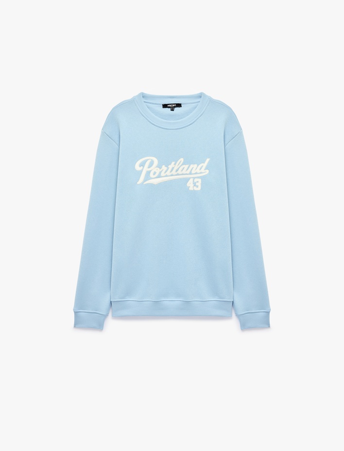  Üç İplik Şardonlu Uzun Kollu Bisiklet Yaka Baskılı Sweatshirt