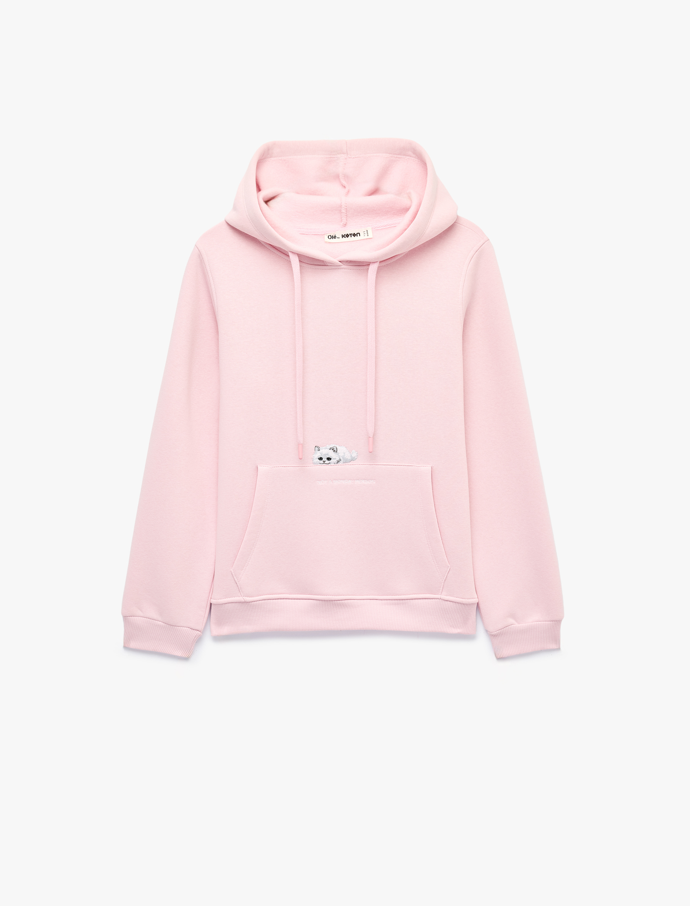   Şardonlu Kanguru Cepli Kapüşonlu Kedi Baskılı Sweatshirt
