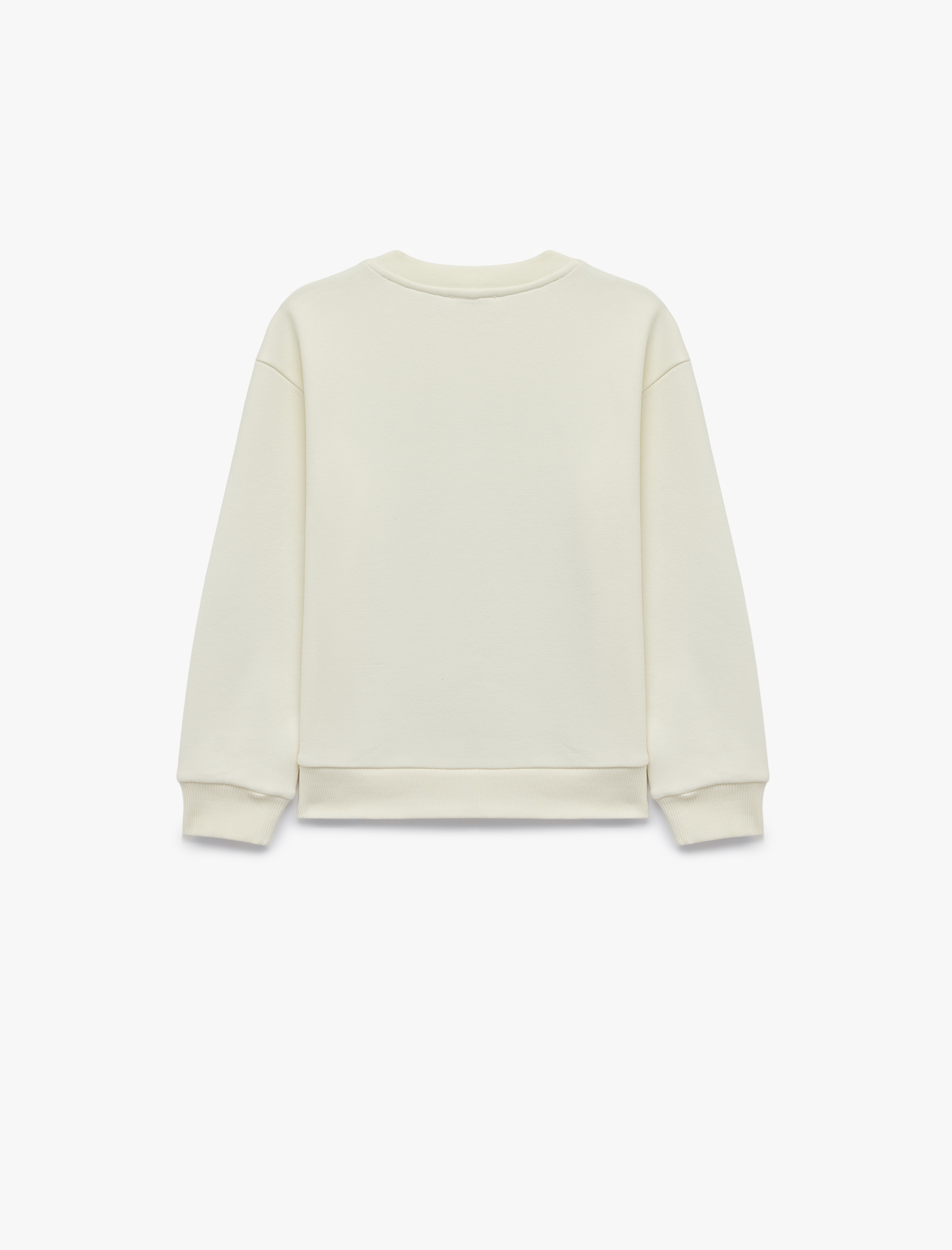  Kız Çocuk Kedi Baskılı Uzun Kollu Bisiklet Yaka Şardonlu Sweatshirt