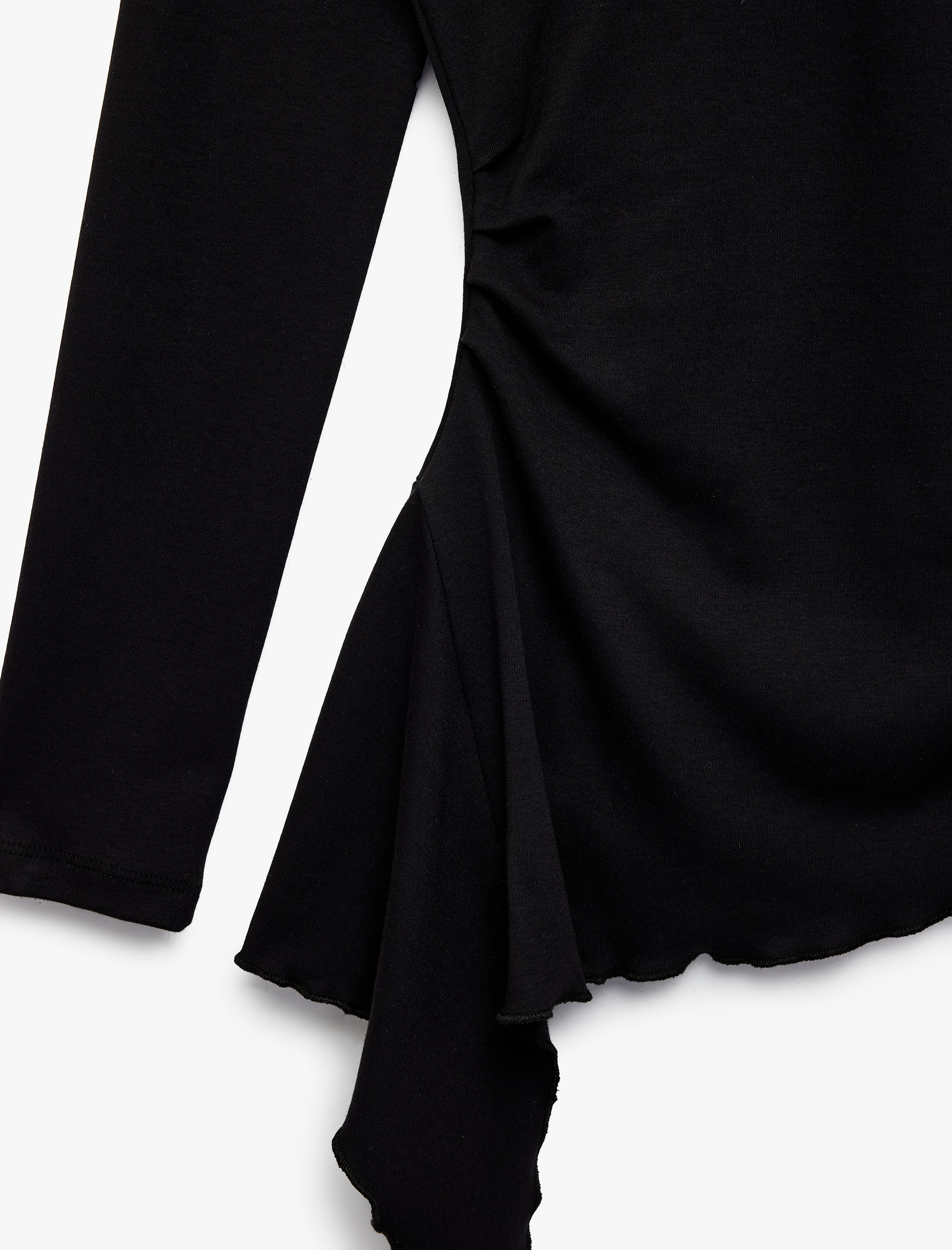  Pamuklu Bisiklet Yaka Uzun Kollu Slim Fit Drapeli Asimetrik Bluz